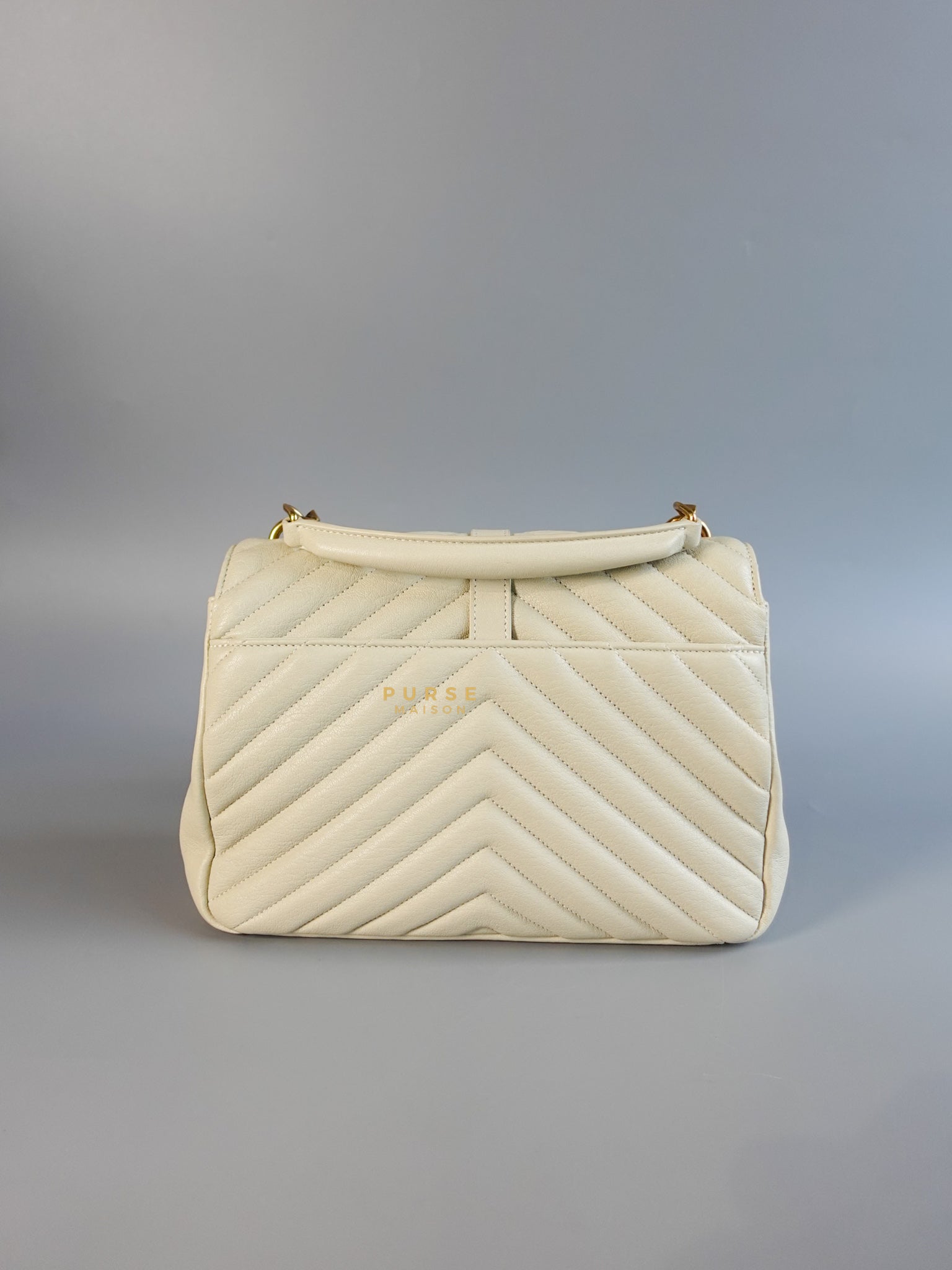 YSL College Medium in White Sheepskin and Aged Gold Hardware | Purse Maison Luxury Bags Shop