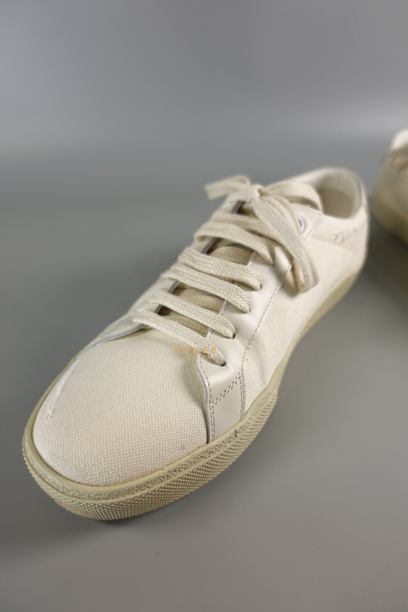 YSL Distressed Canvas Court Classic Ivory White Sneakers Size 39 (25cm) | Purse Maison Luxury Bags Shop