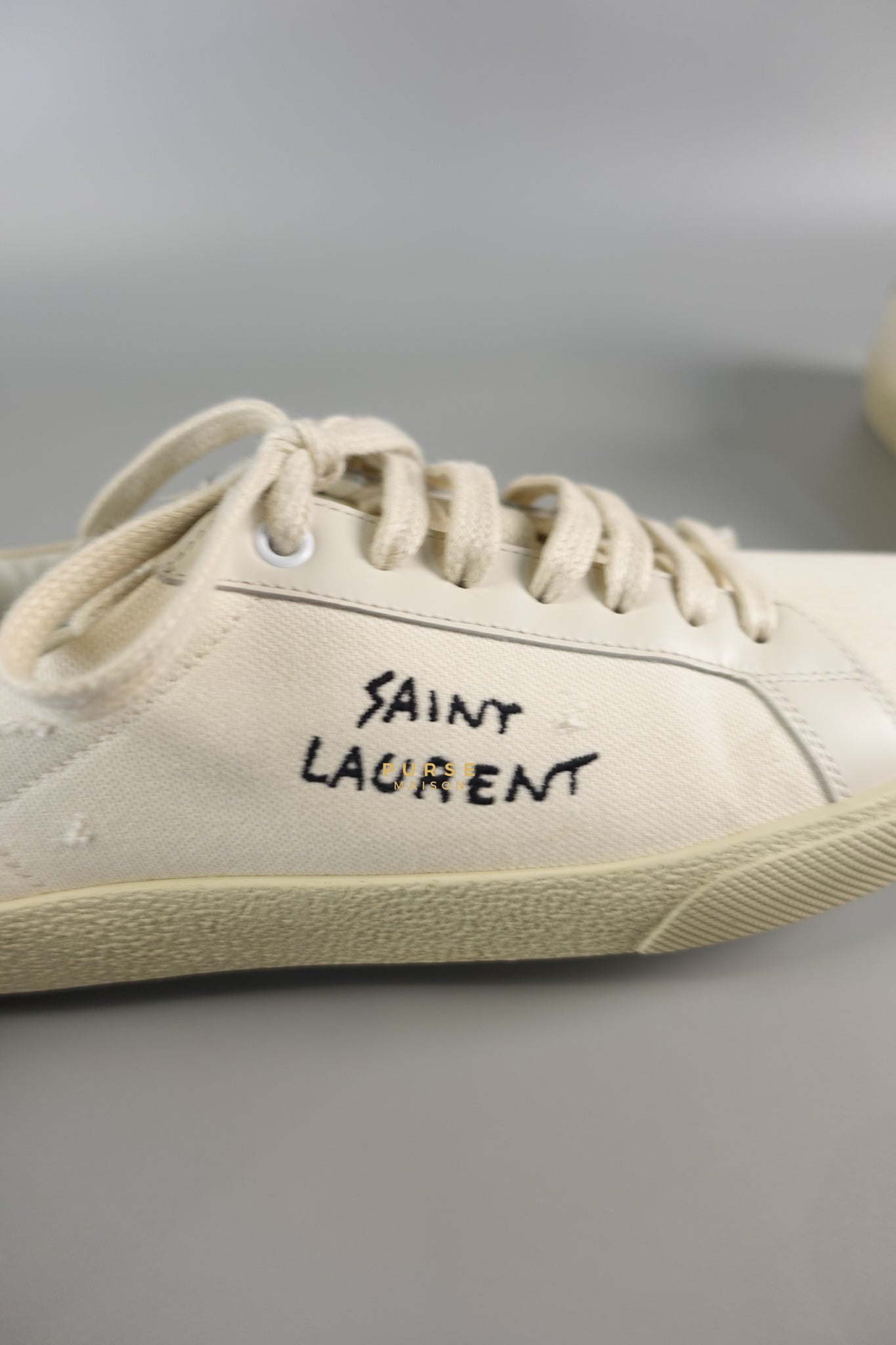 YSL Distressed Canvas Court Classic Ivory White Sneakers Size 39 (25cm) | Purse Maison Luxury Bags Shop