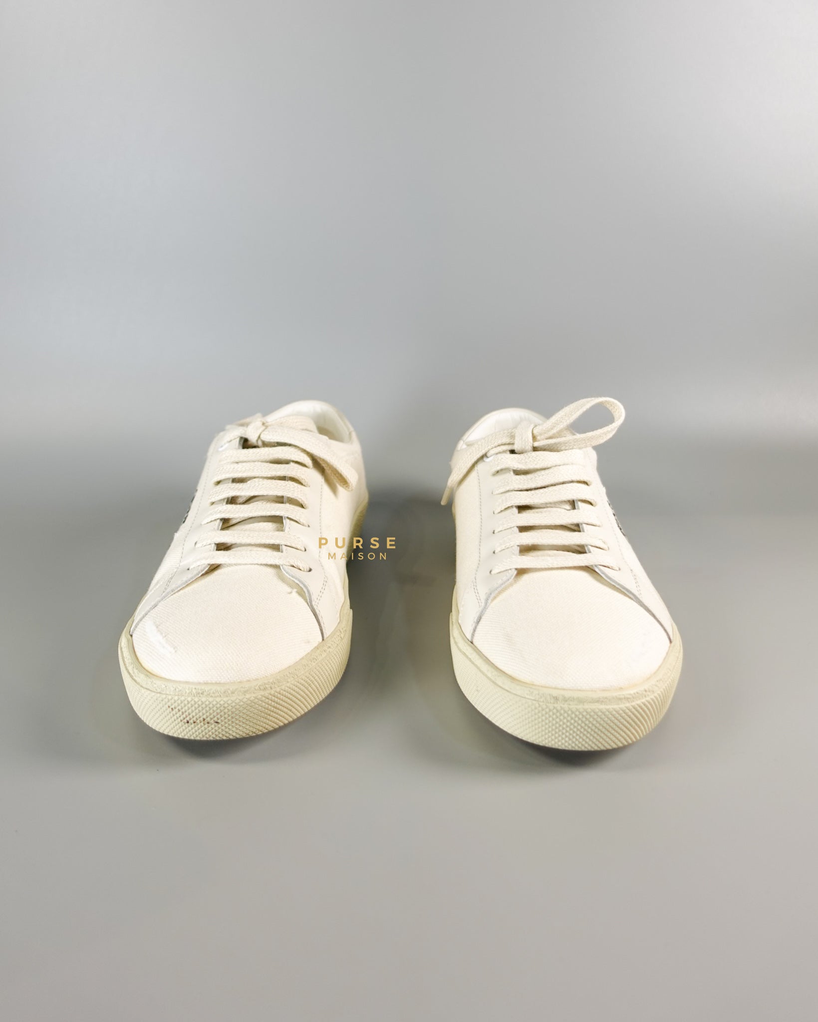 YSL Distressed Canvas Court Classic Ivory White Sneakers Size 39 (25cm) | Purse Maison Luxury Bags Shop