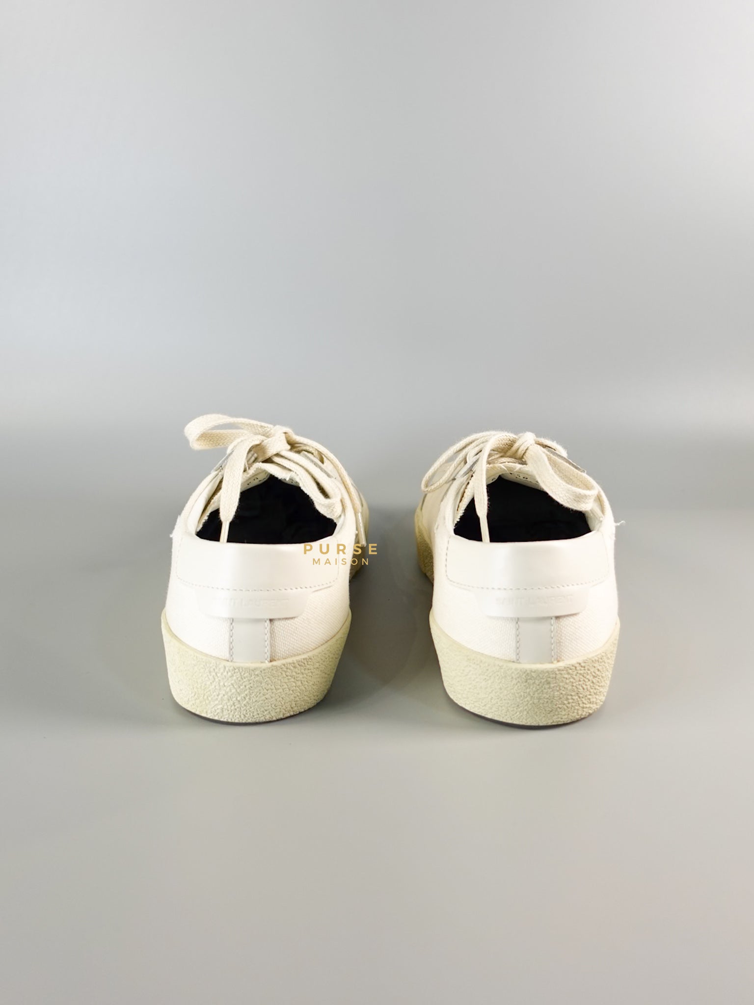 YSL Distressed Canvas Court Classic Ivory White Sneakers Size 39 (25cm) | Purse Maison Luxury Bags Shop