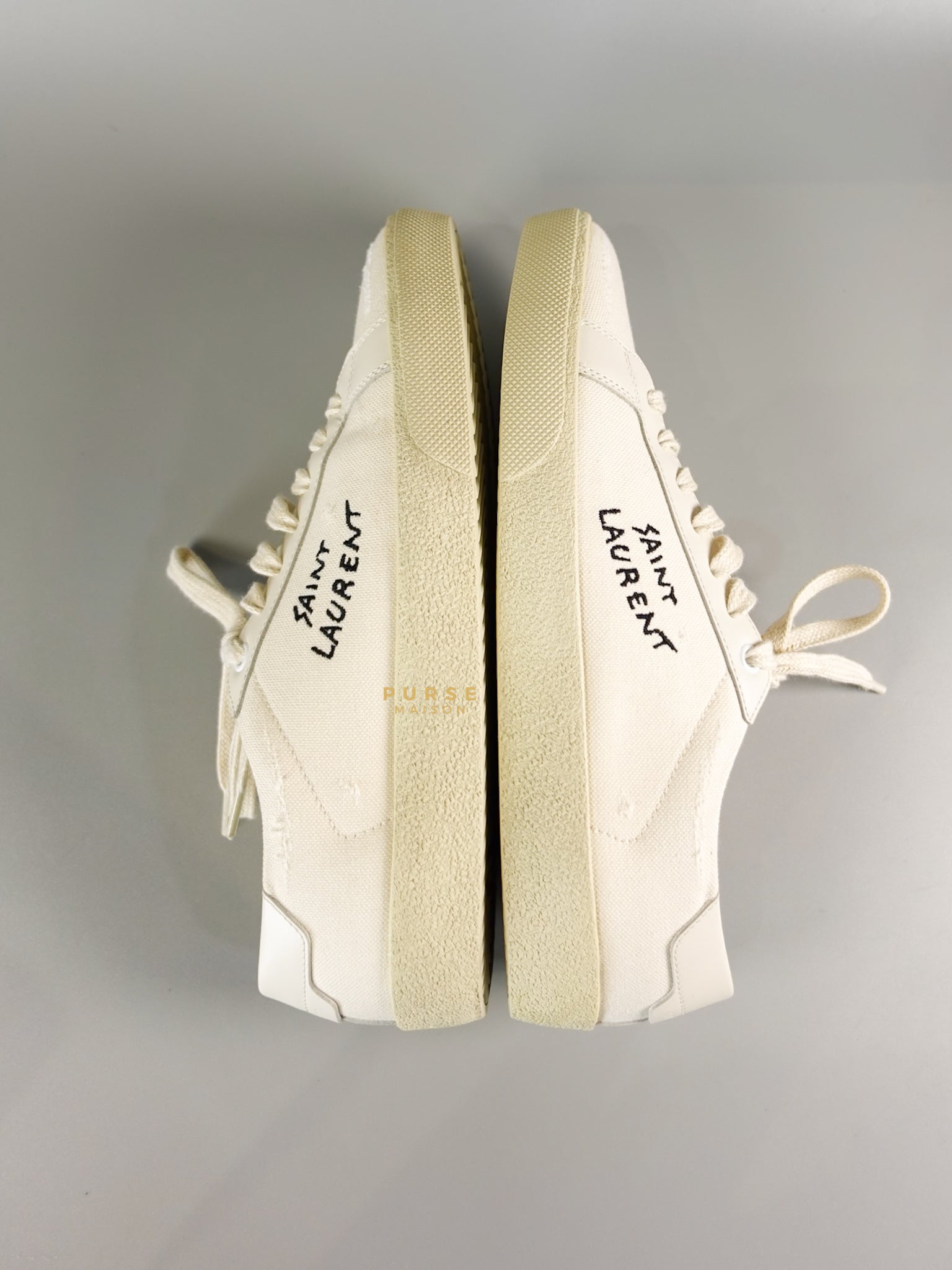 YSL Distressed Canvas Court Classic Ivory White Sneakers Size 39 (25cm) | Purse Maison Luxury Bags Shop