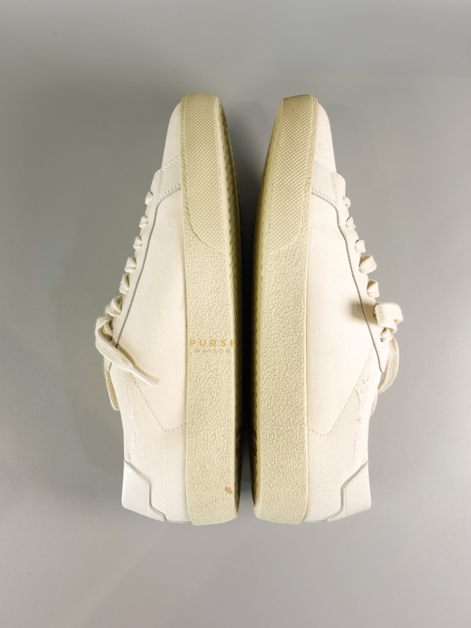 YSL Distressed Canvas Court Classic Ivory White Sneakers Size 39 (25cm) | Purse Maison Luxury Bags Shop