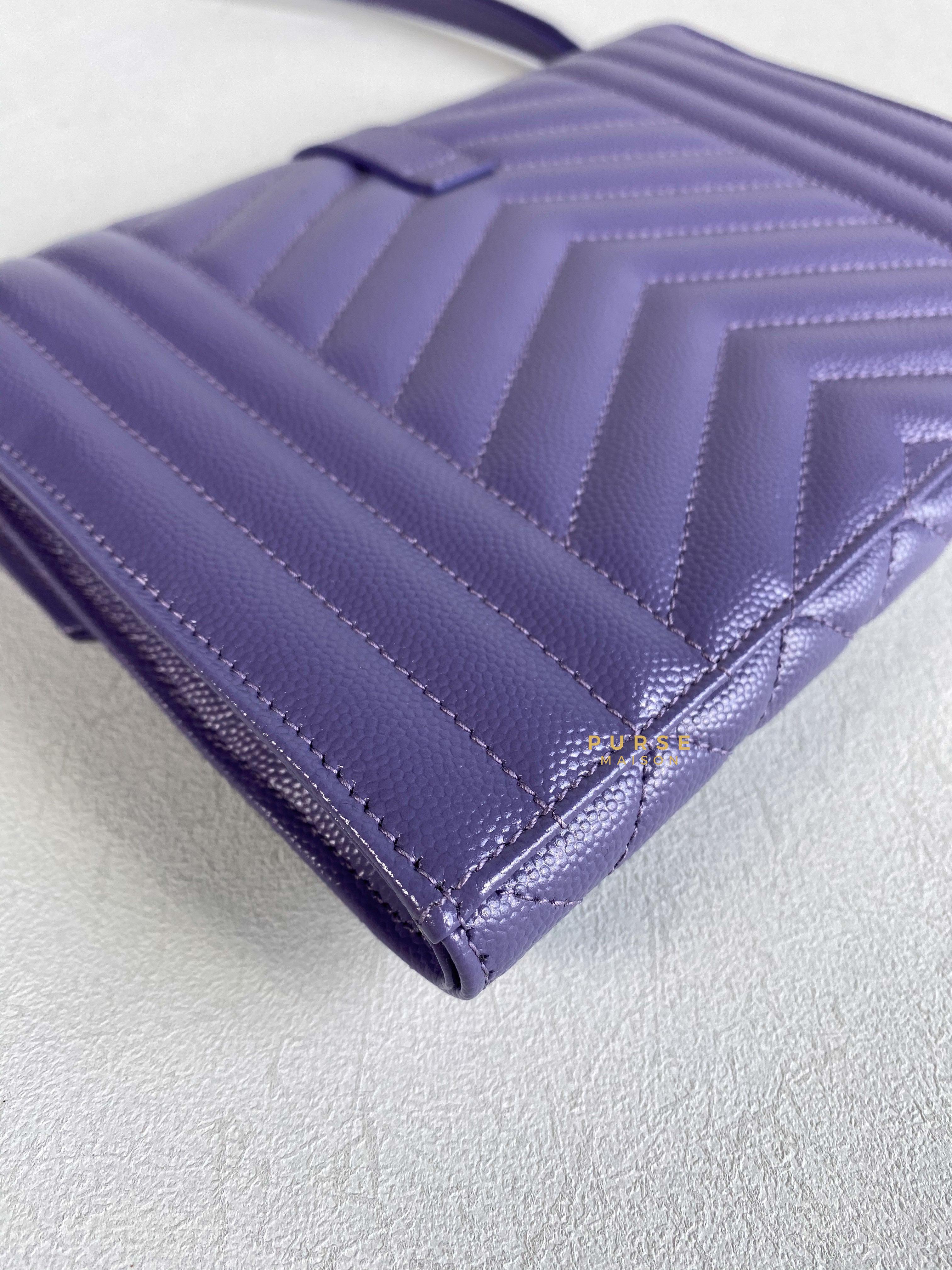 YSL Envelope Clutch in Mix Matelasse Grain De Poudre Embossed Purple Leather | Purse Maison Luxury Bags Shop