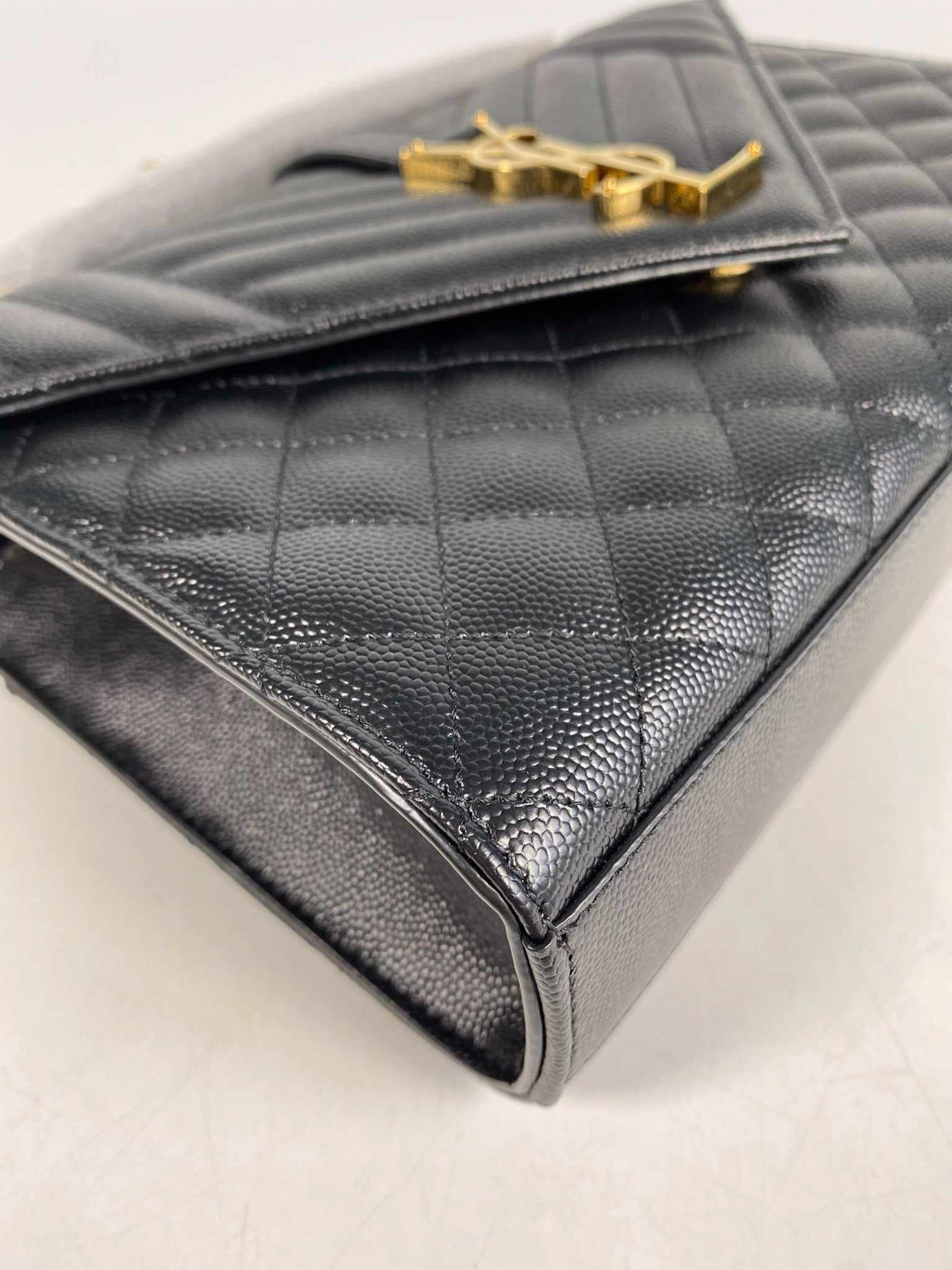 YSL Envelope Medium Bag in Mix Matelasse Grain De Poudre Embossed Black Leather