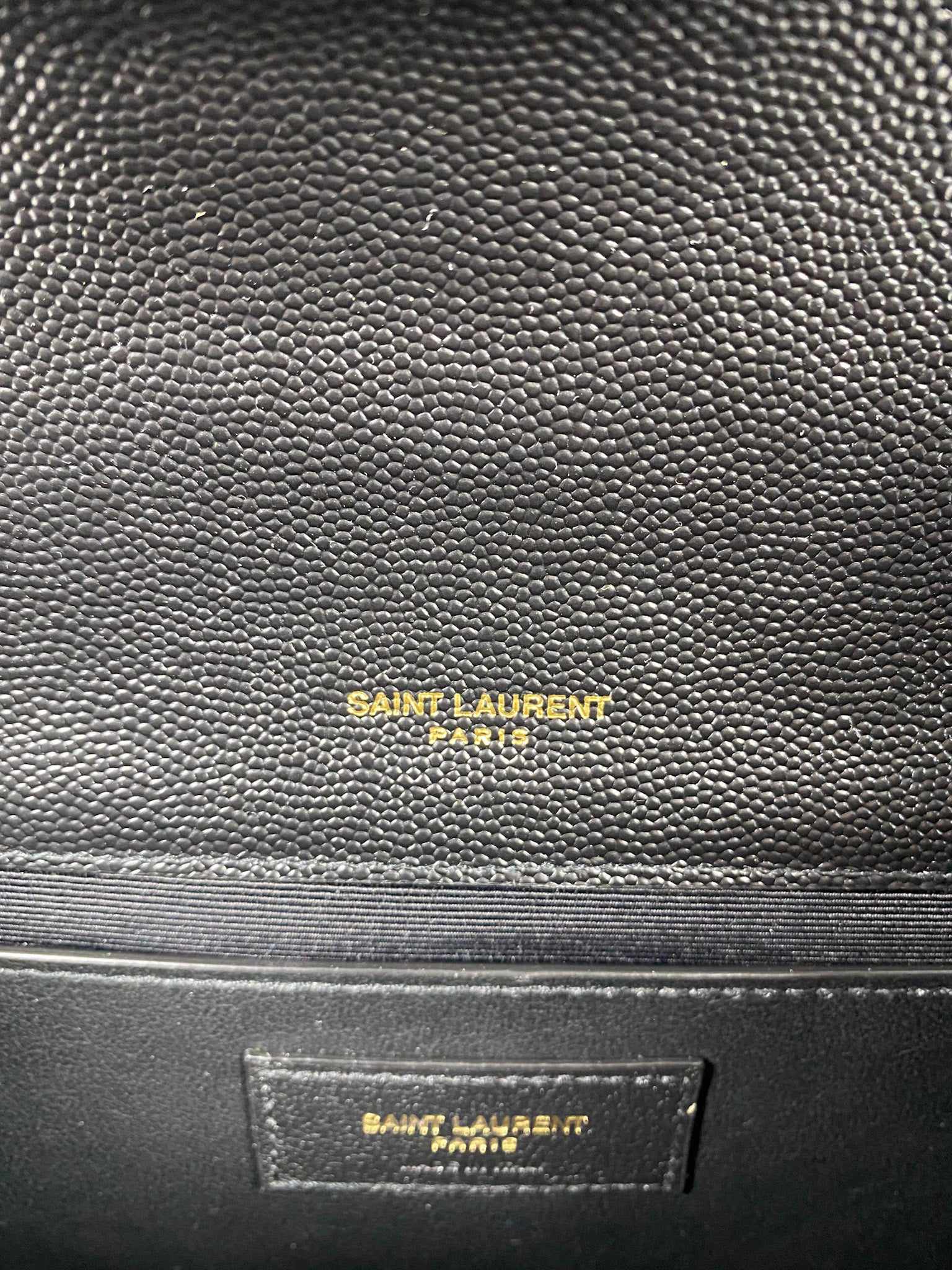 YSL Envelope Medium Bag in Mix Matelasse Grain De Poudre Embossed Black Leather