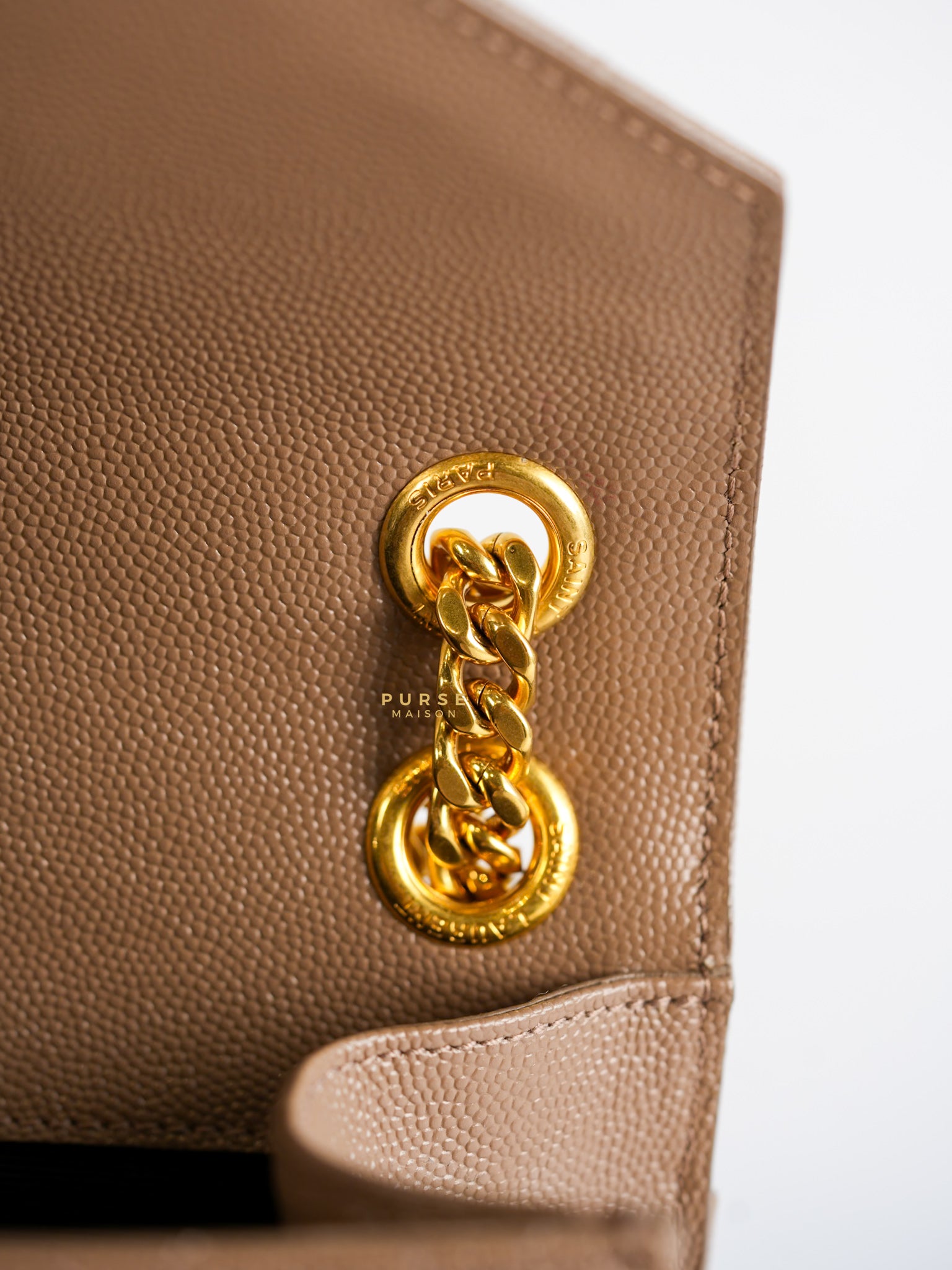 YSL Envelope Medium Bag in Mix Matelasse Grain De Poudre Embossed Dark Beige Leather | Purse Maison Luxury Bags Shop