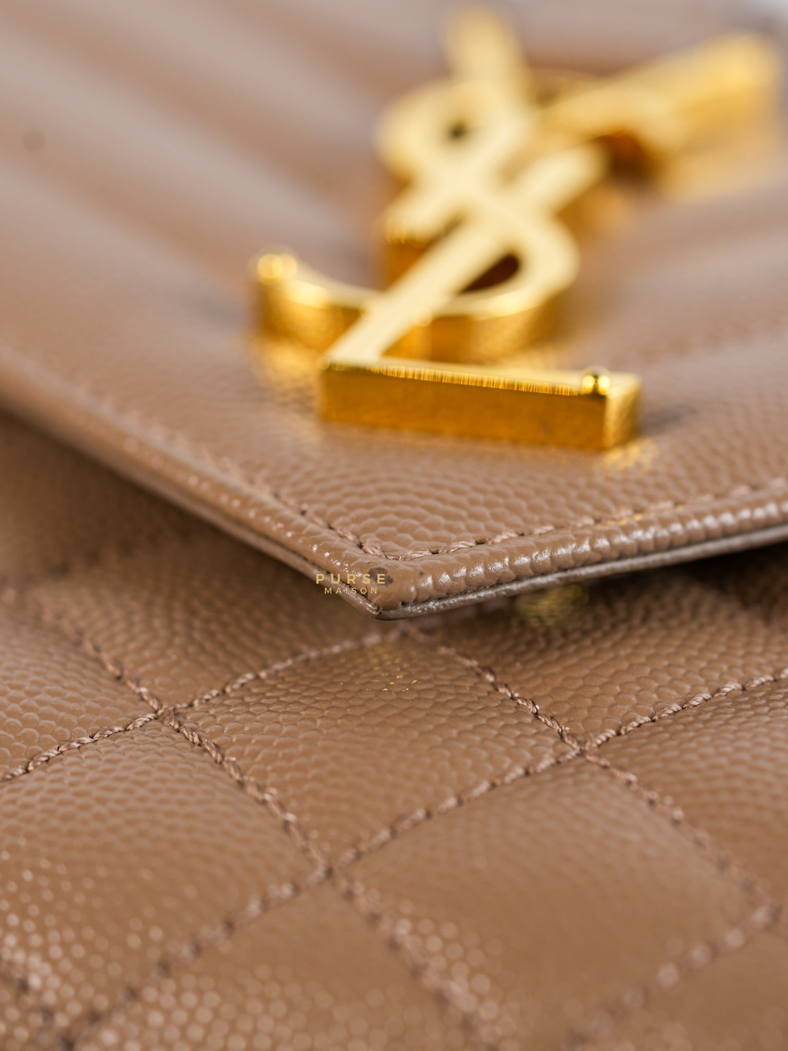 YSL Envelope Medium Bag in Mix Matelasse Grain De Poudre Embossed Dark Beige Leather | Purse Maison Luxury Bags Shop