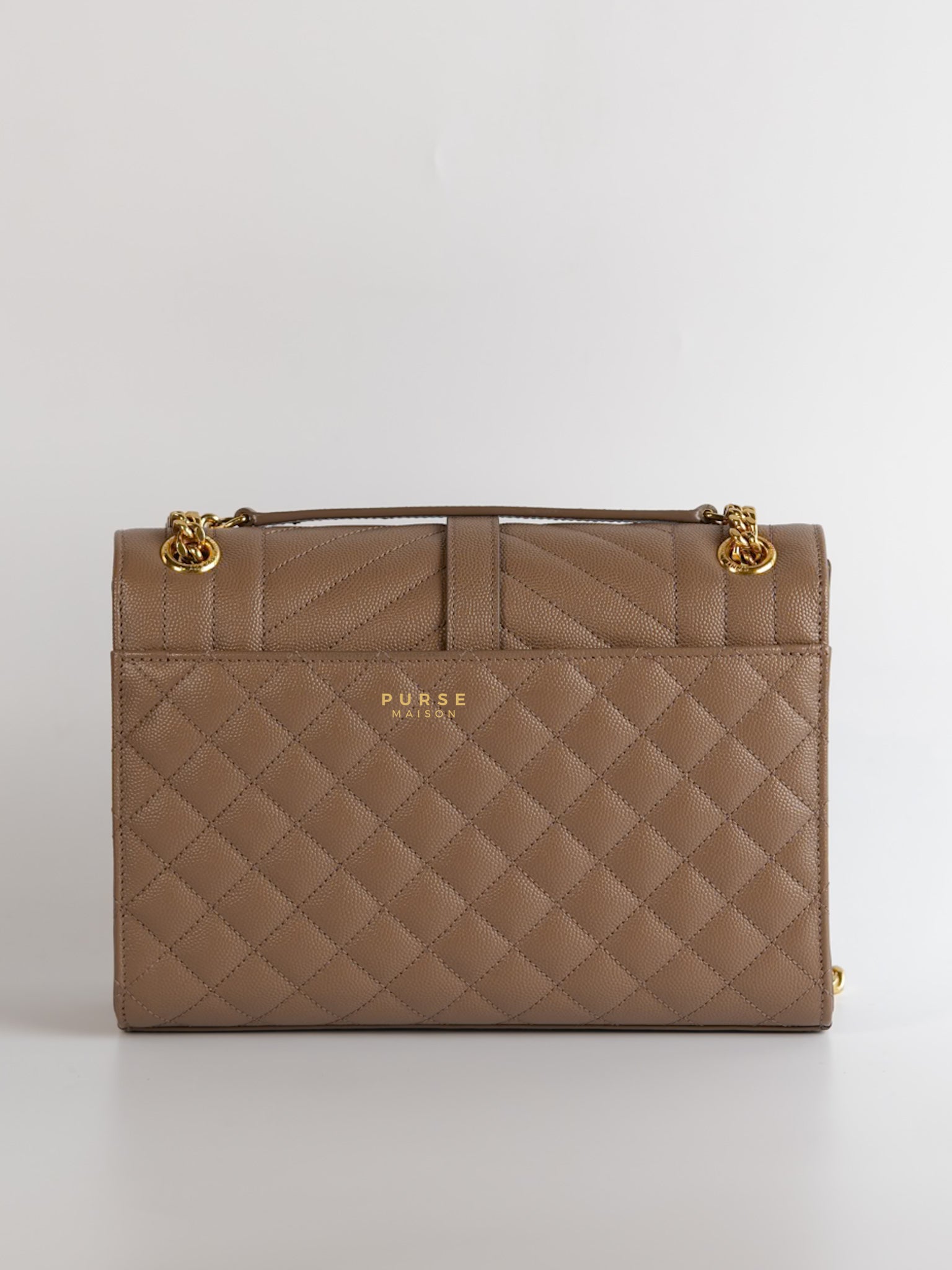 YSL Envelope Medium Bag in Mix Matelasse Grain De Poudre Embossed Dark Beige Leather | Purse Maison Luxury Bags Shop