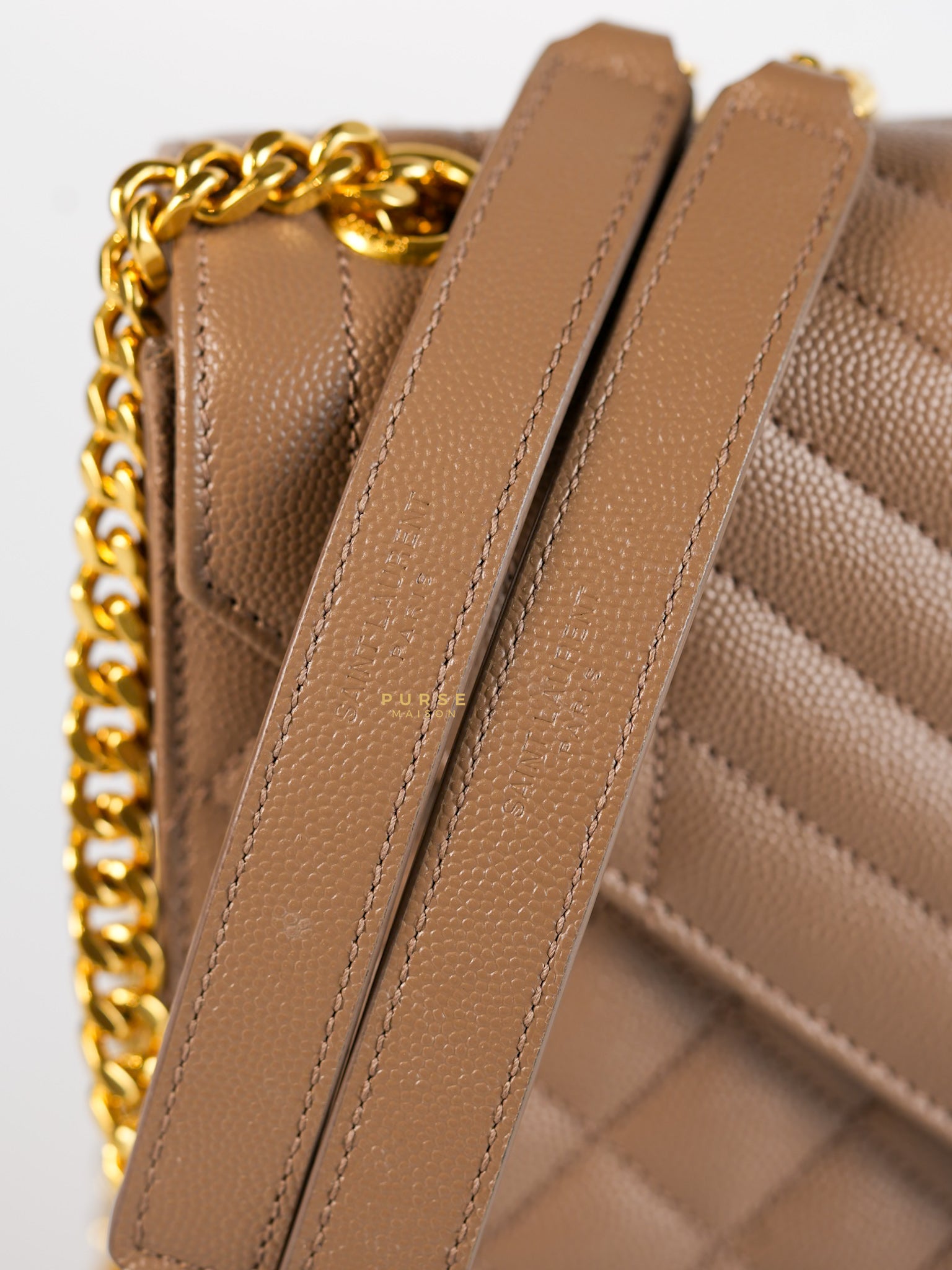 YSL Envelope Medium Bag in Mix Matelasse Grain De Poudre Embossed Dark Beige Leather | Purse Maison Luxury Bags Shop