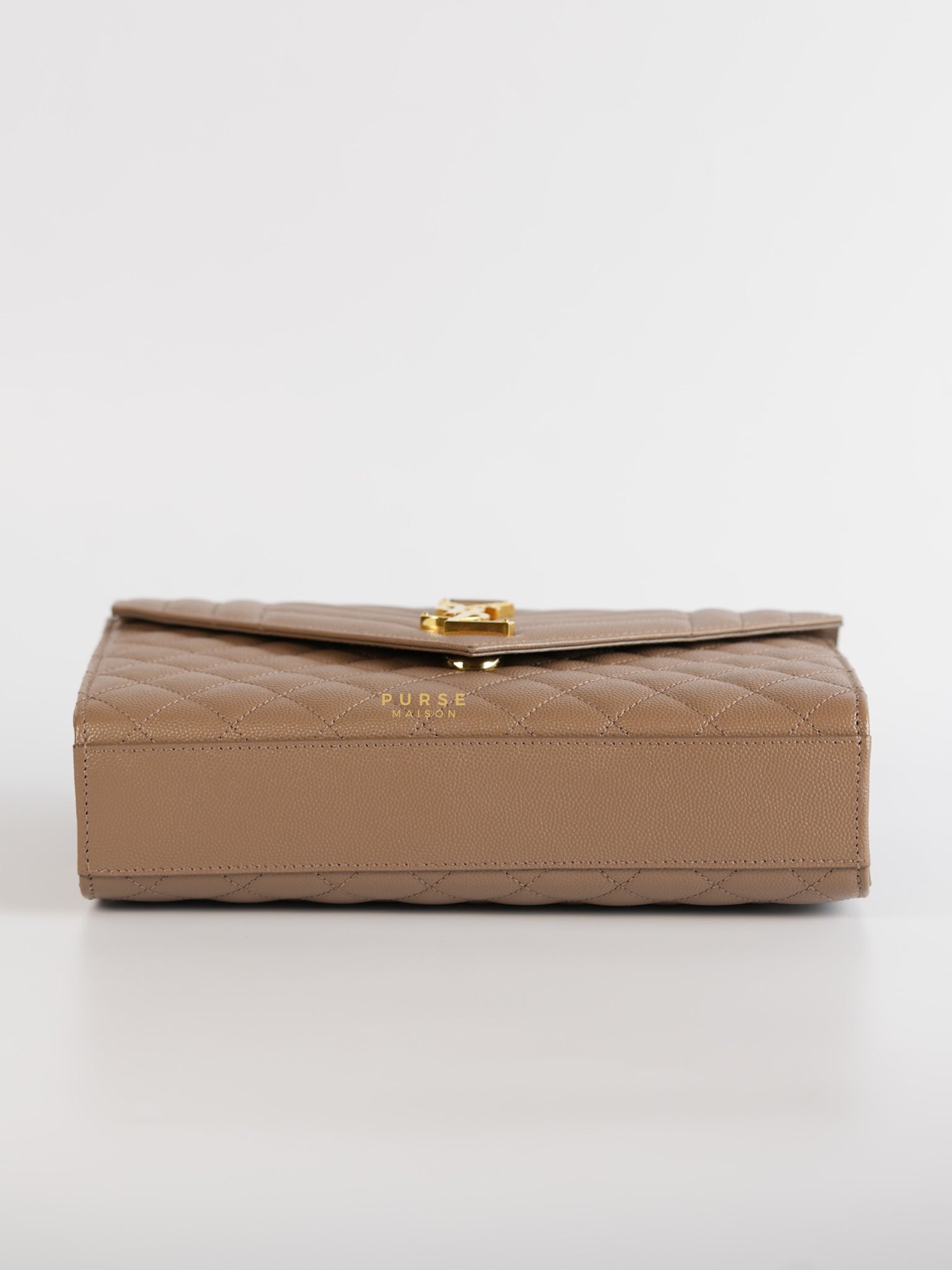 YSL Envelope Medium Bag in Mix Matelasse Grain De Poudre Embossed Dark Beige Leather | Purse Maison Luxury Bags Shop