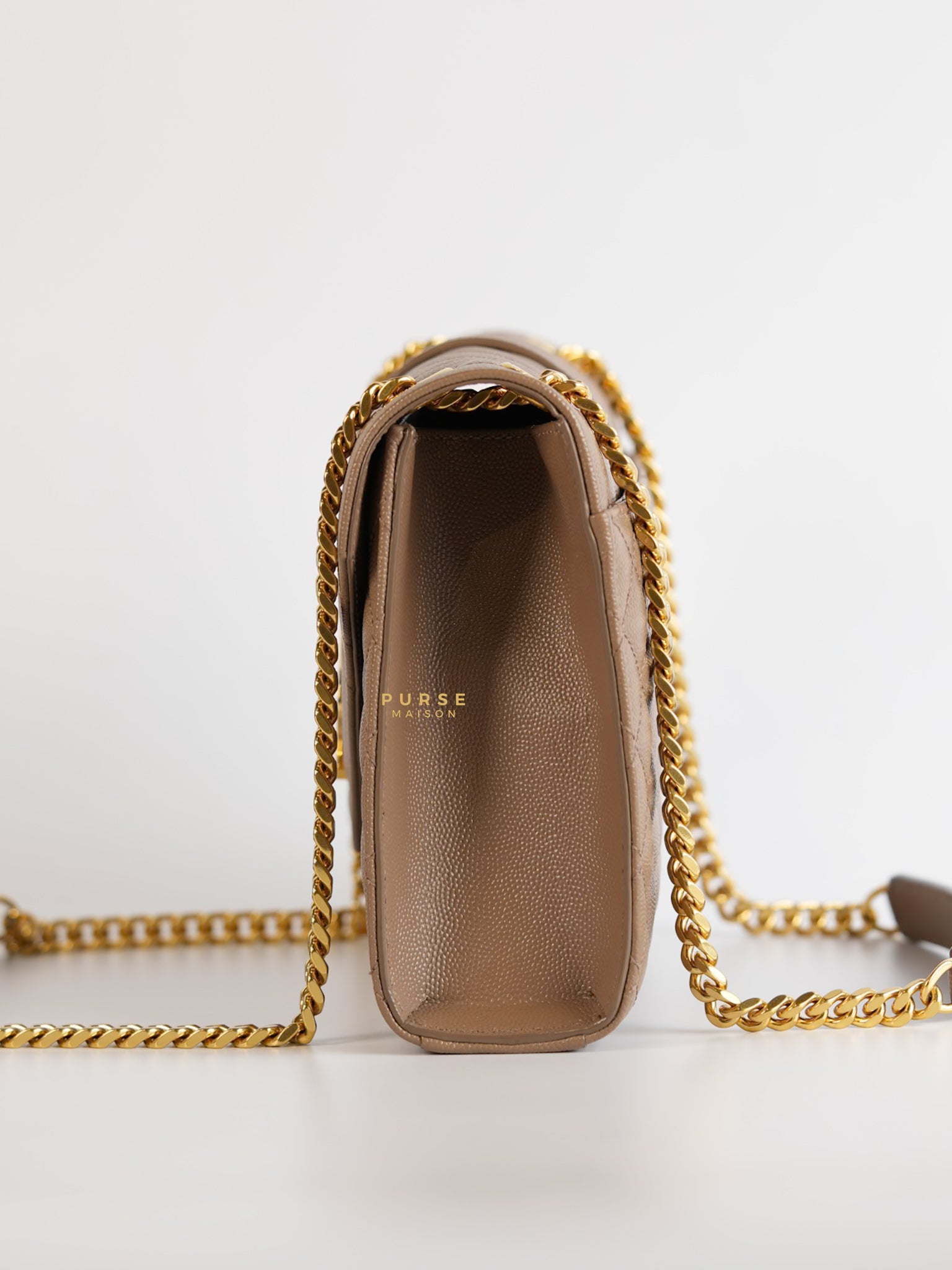 YSL Envelope Medium Bag in Mix Matelasse Grain De Poudre Embossed Dark Beige Leather | Purse Maison Luxury Bags Shop