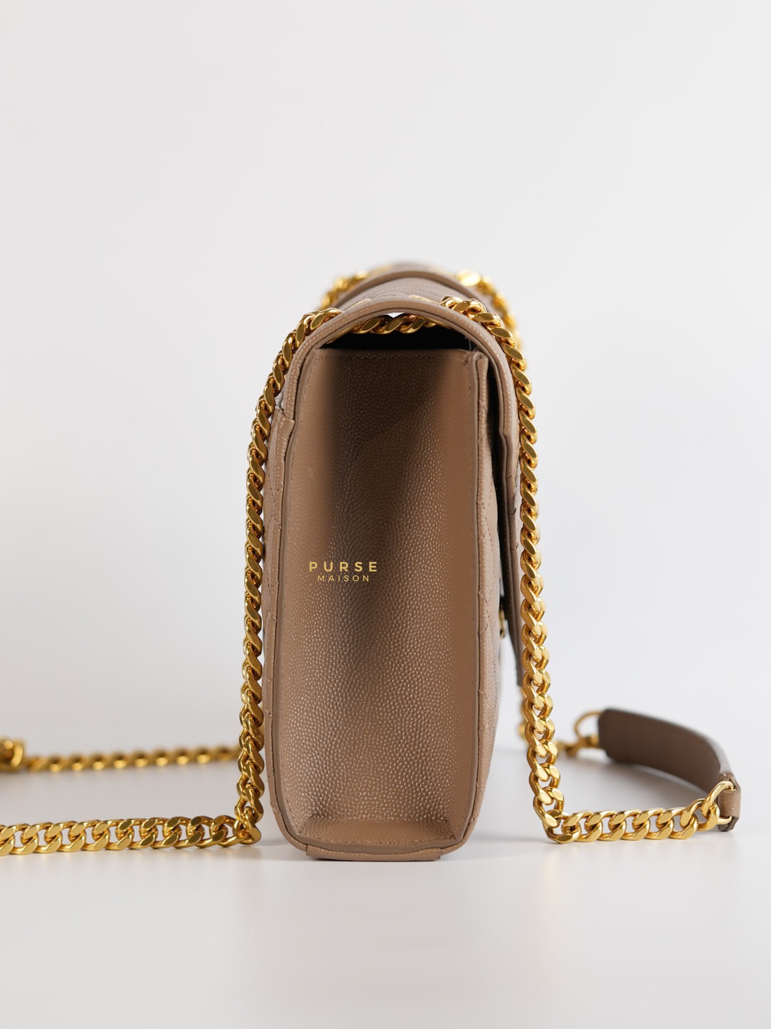 YSL Envelope Medium Bag in Mix Matelasse Grain De Poudre Embossed Dark Beige Leather | Purse Maison Luxury Bags Shop