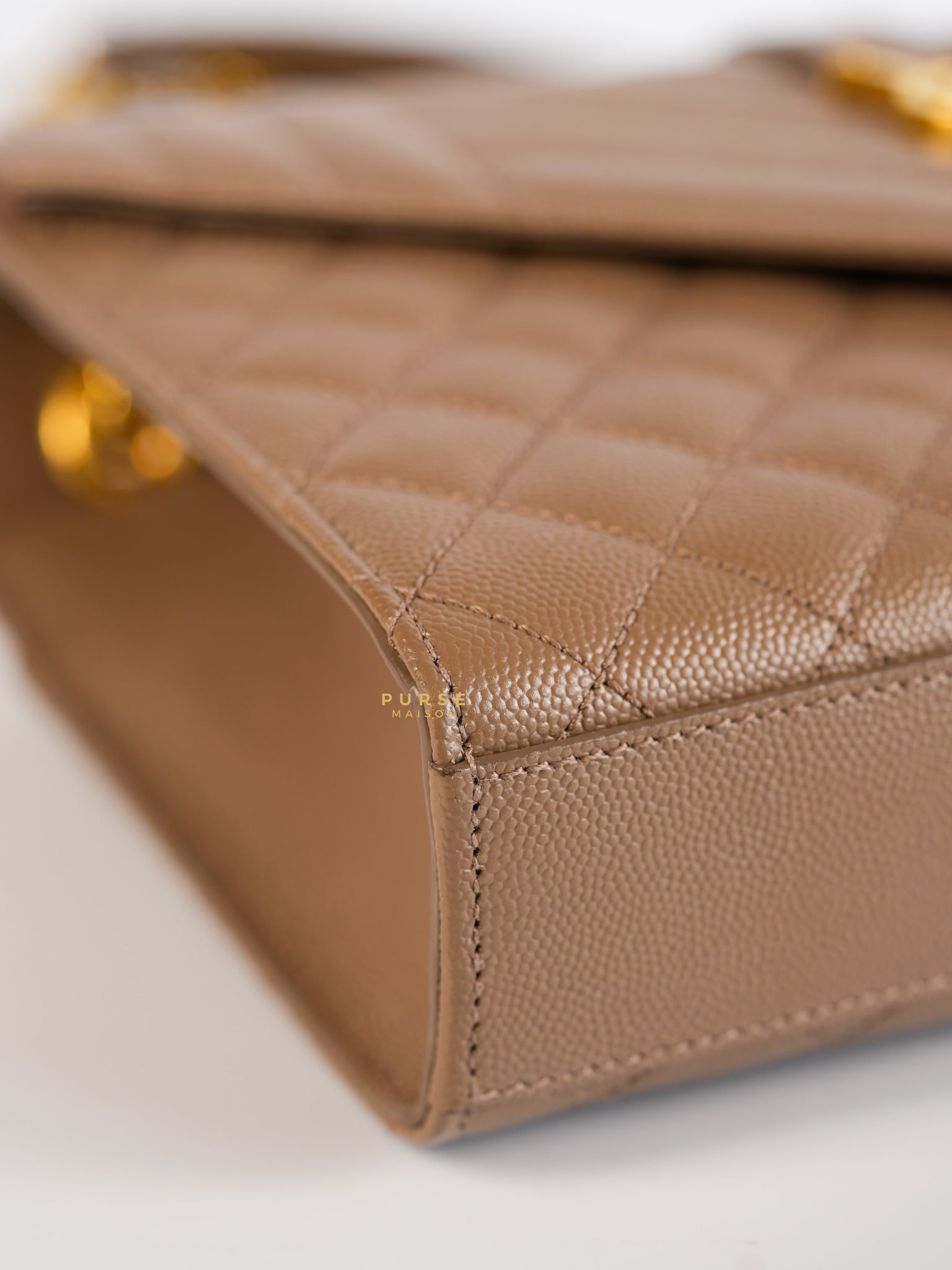 YSL Envelope Medium Bag in Mix Matelasse Grain De Poudre Embossed Dark Beige Leather | Purse Maison Luxury Bags Shop