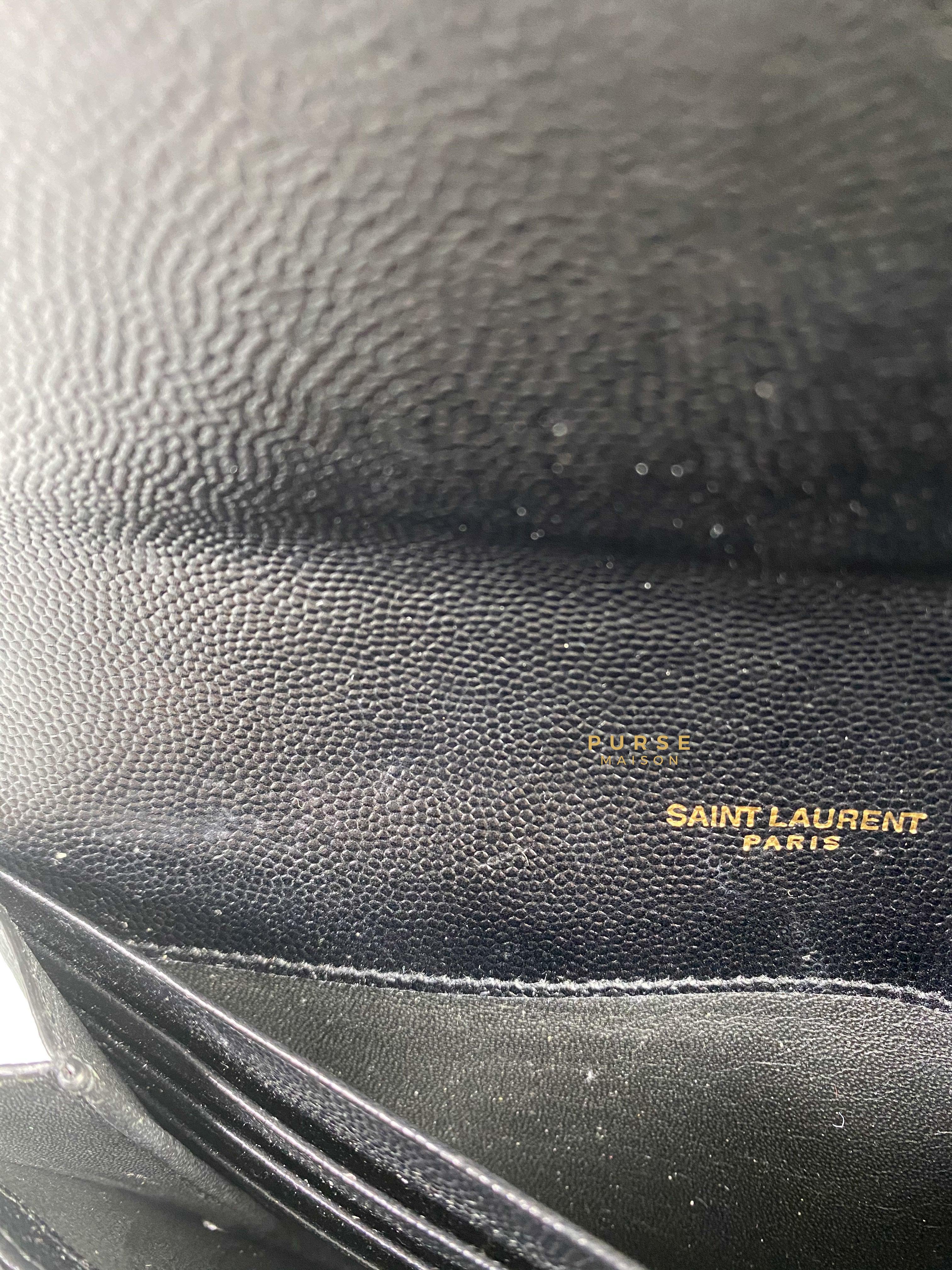 YSL Flap Long Wallet in Black Monogram Grain Leather | Purse Maison Luxury Bags Shop