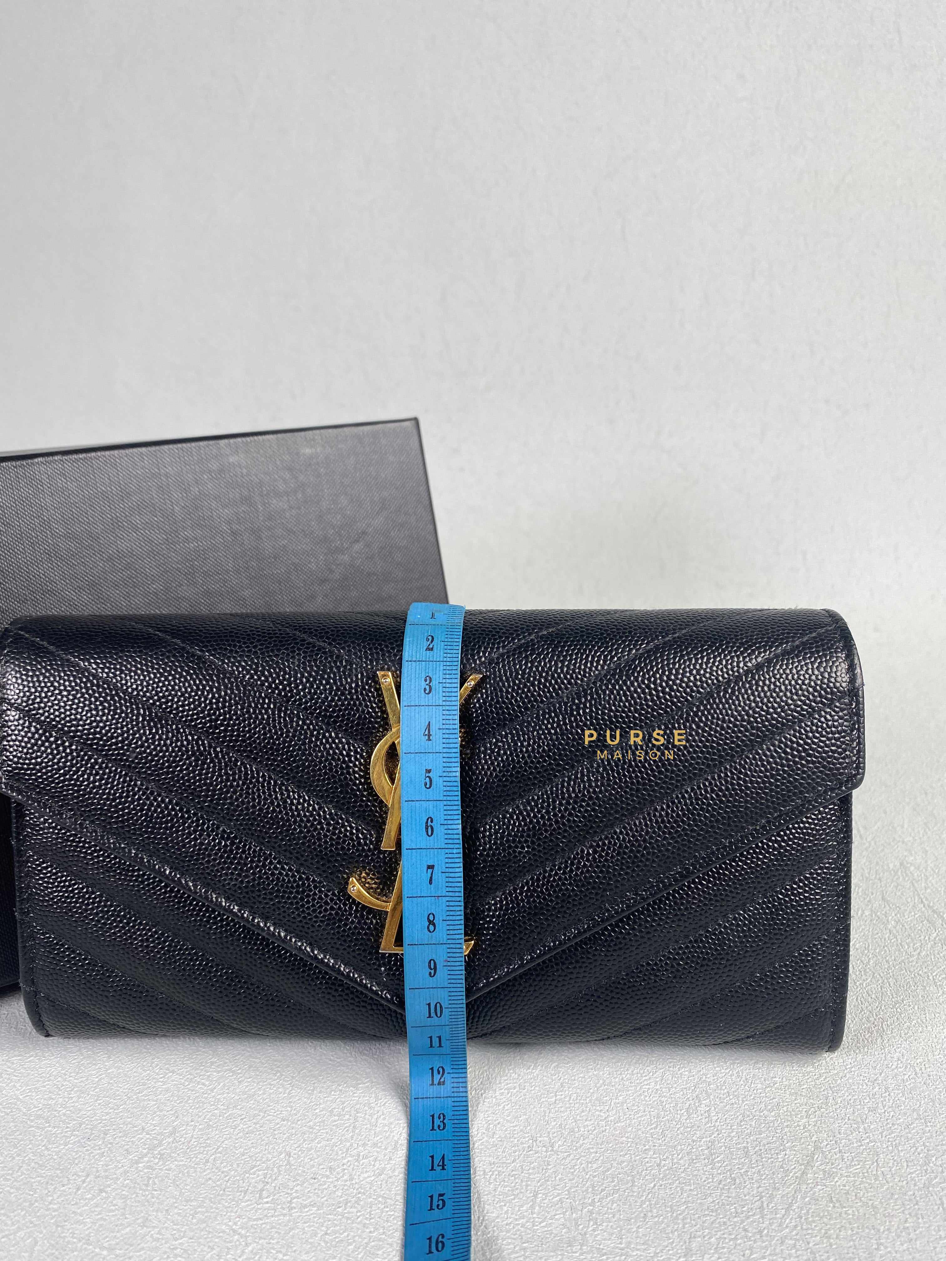 YSL Flap Long Wallet in Black Monogram Grain Leather | Purse Maison Luxury Bags Shop