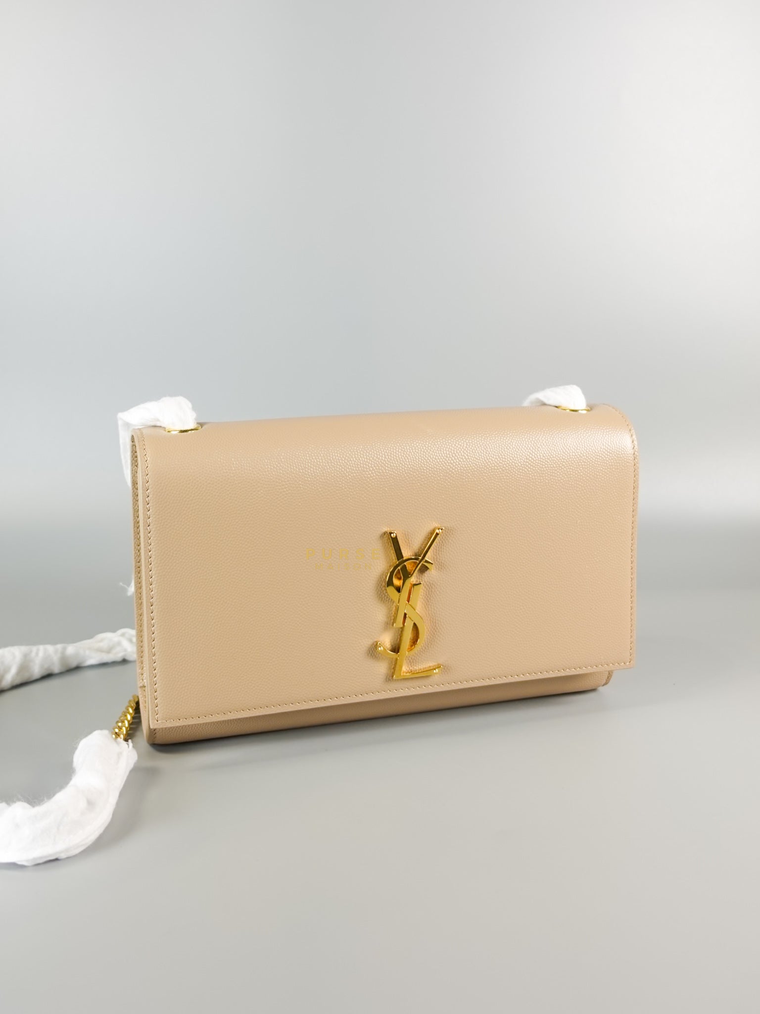 YSL Kate Medium Chain Bag in Beige Grained Calfskin | Purse Maison Luxury Bags Shop