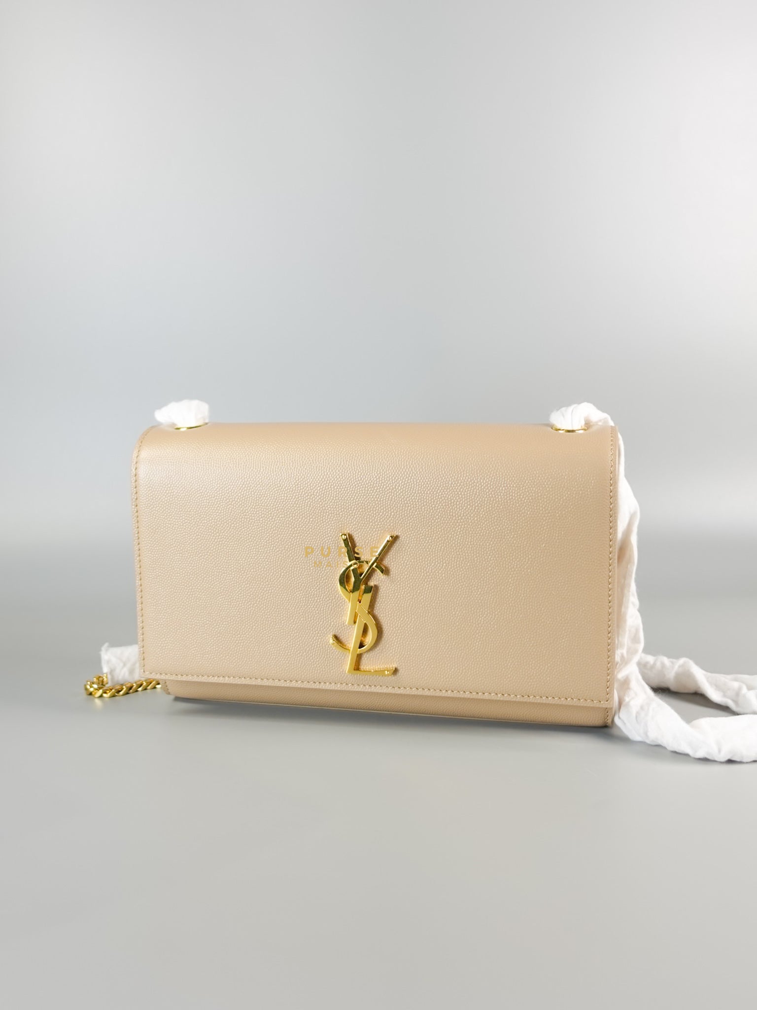 YSL Kate Medium Chain Bag in Beige Grained Calfskin | Purse Maison Luxury Bags Shop