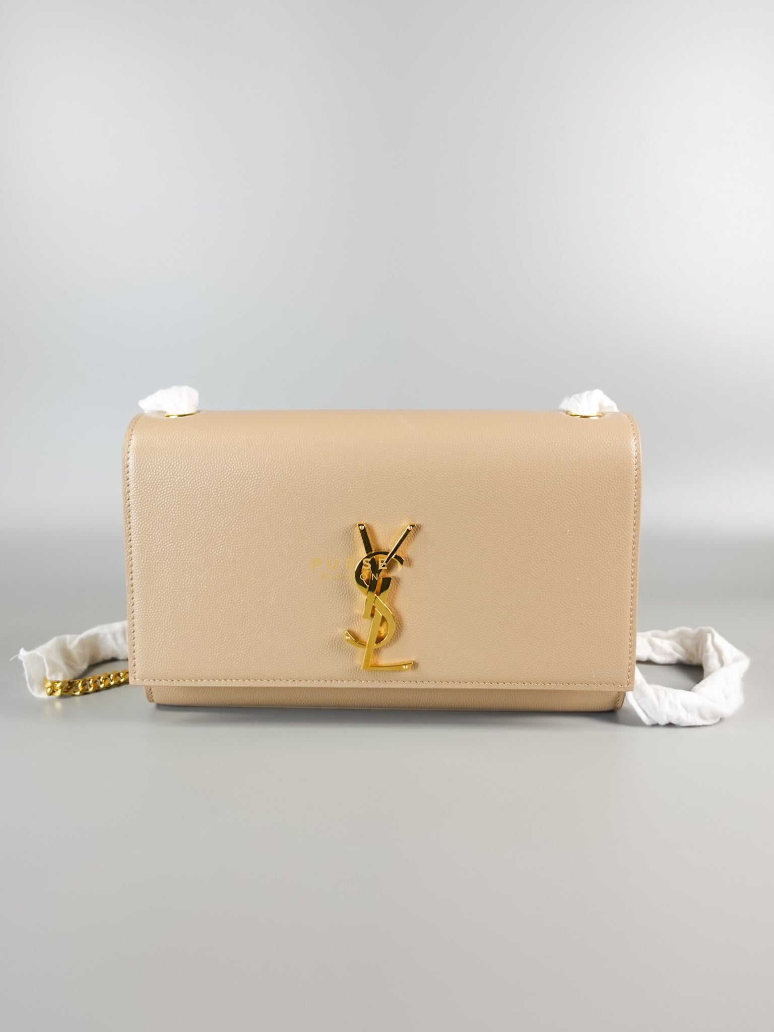 YSL Kate Medium Chain Bag in Beige Grained Calfskin | Purse Maison Luxury Bags Shop