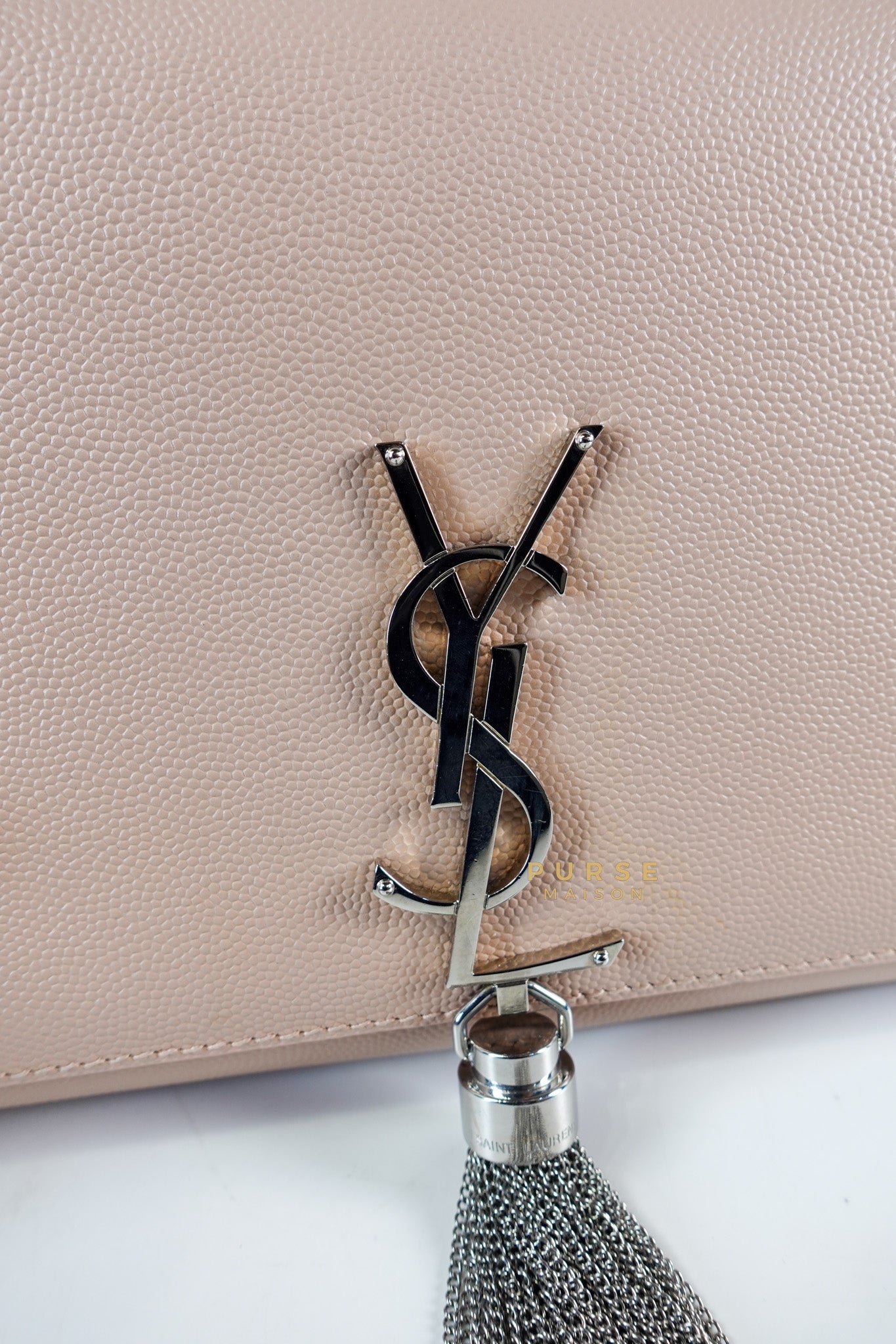 YSL Kate Small Grained Calfskin Leather Light Pink Silver Hardware | Purse Maison Luxury Bags Shop