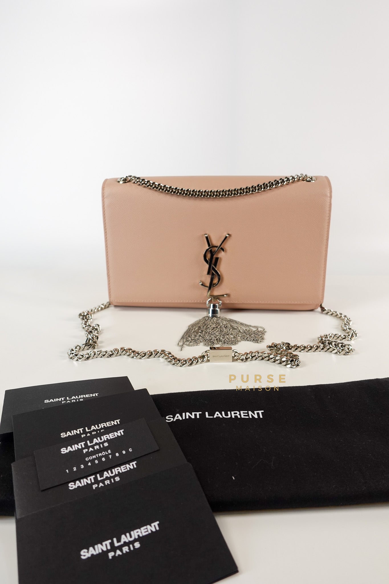 YSL Kate Small Grained Calfskin Leather Light Pink Silver Hardware | Purse Maison Luxury Bags Shop