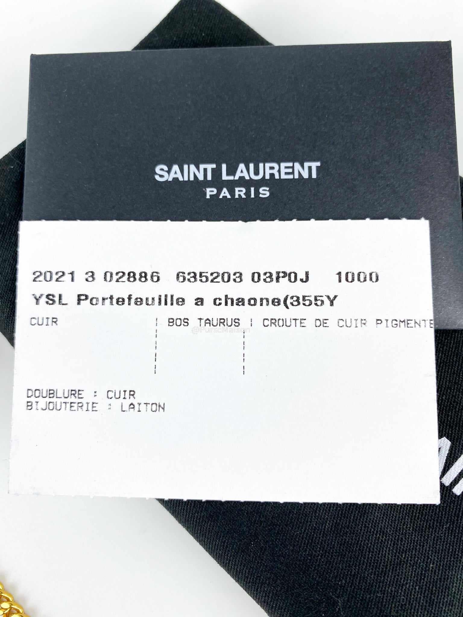 YSL Small Wallet on Chain in Black Smooth Calfskin with Entrupy
