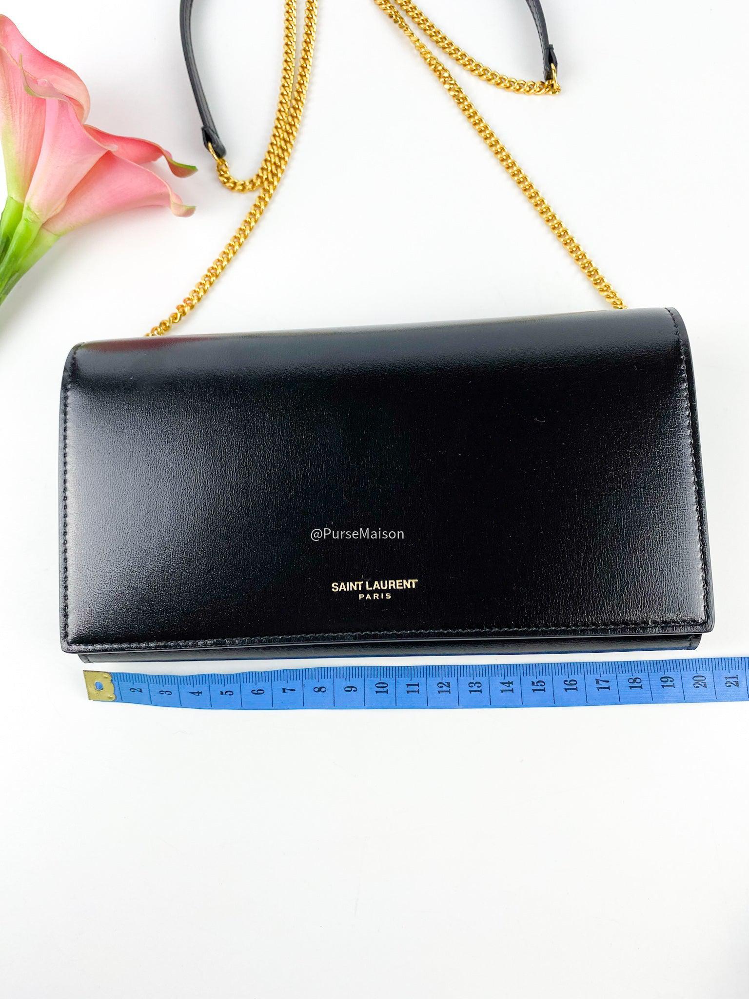 YSL Small Wallet on Chain in Black Smooth Calfskin with Entrupy