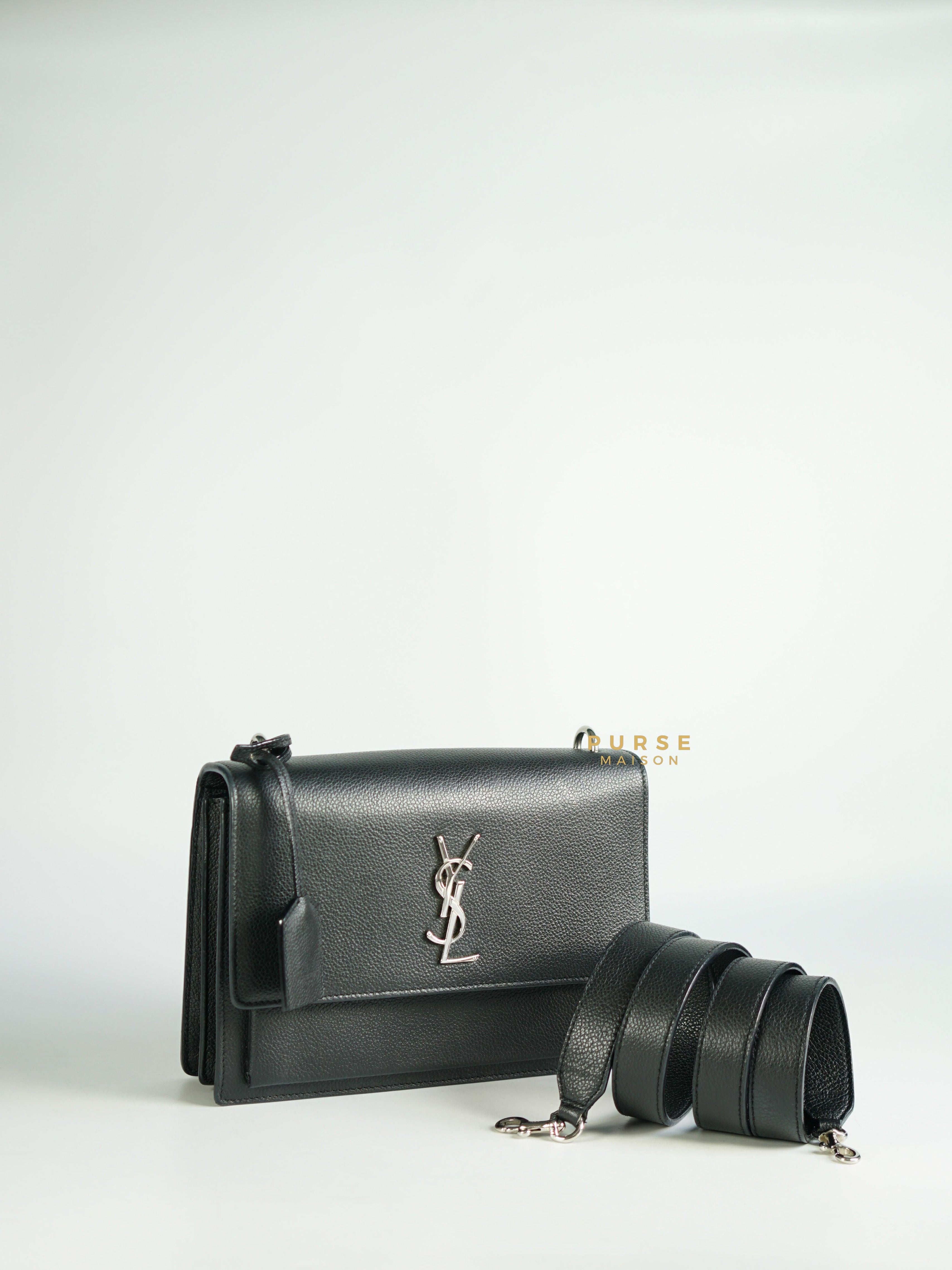 YSL Sunset Black Grained calfskin Leather in Silver Hardware | Purse Maison Luxury Bags Shop