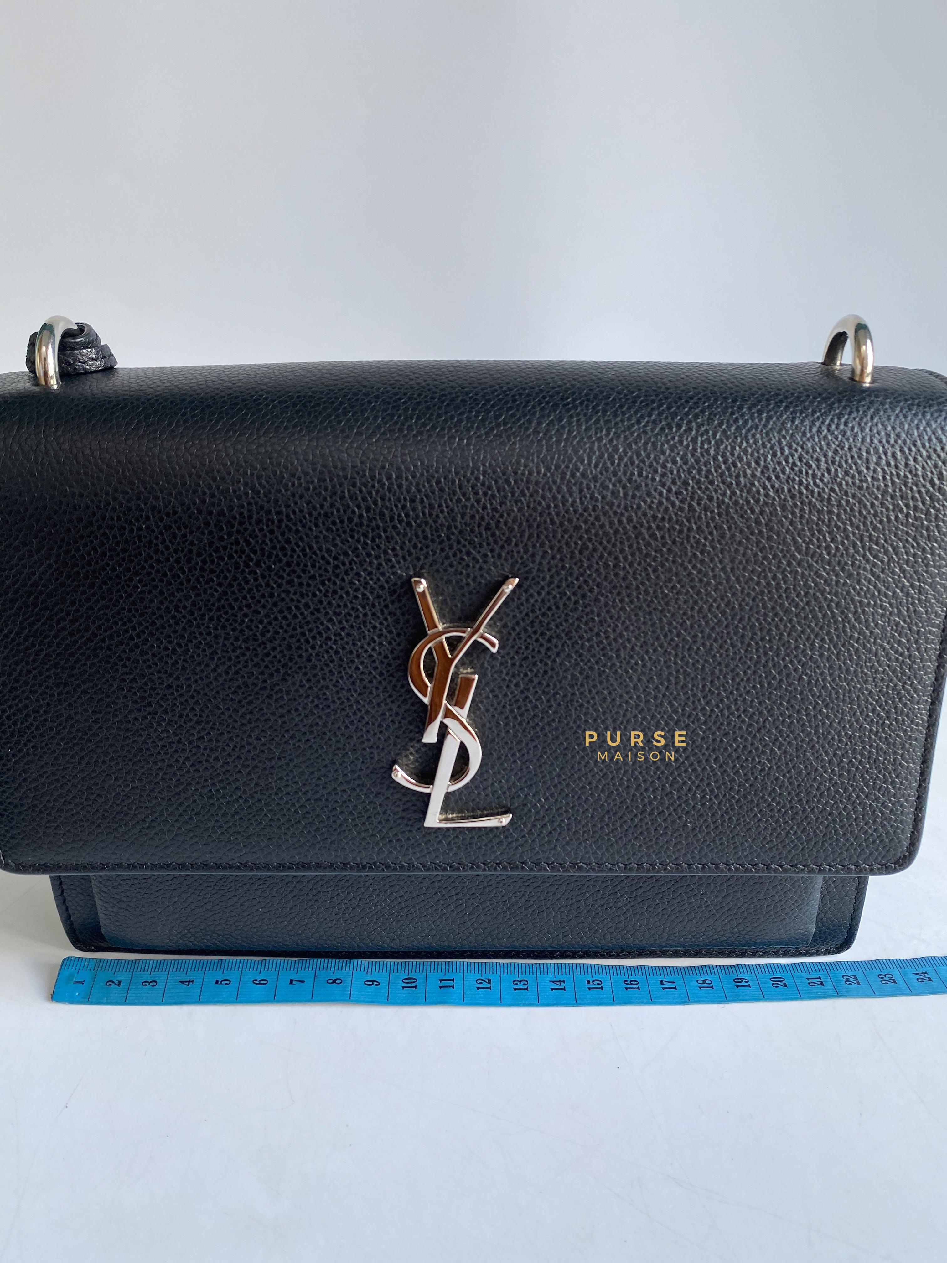 YSL Sunset Black Grained calfskin Leather in Silver Hardware | Purse Maison Luxury Bags Shop