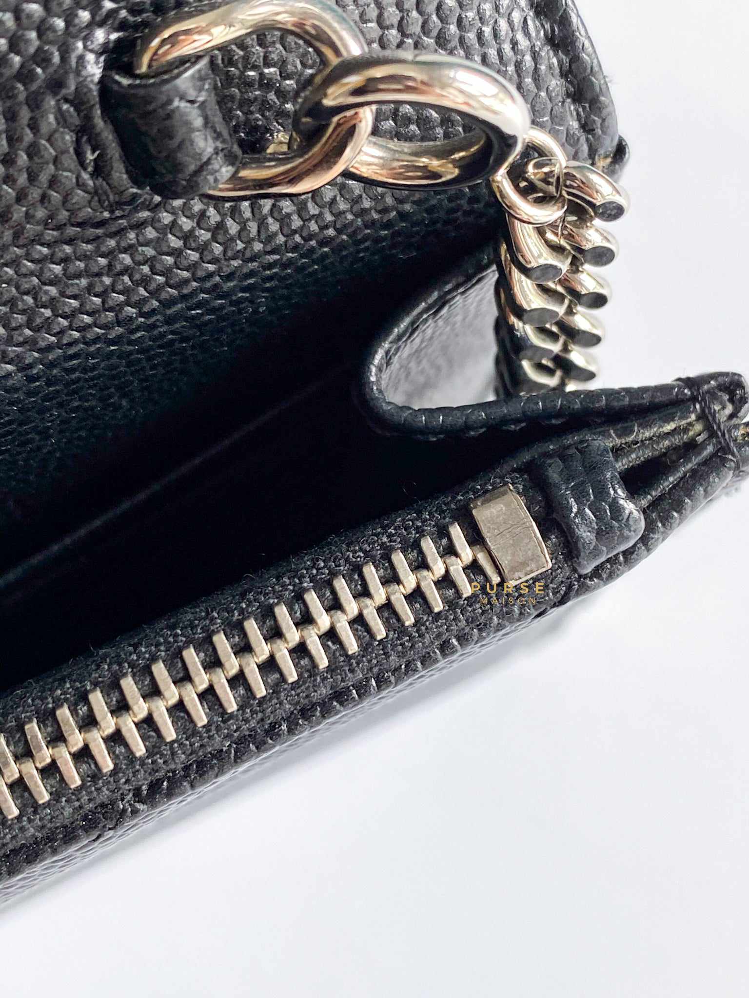 YSL Wallet on Chain Small in Monogram Grain Black Leather and Silver  Hardware