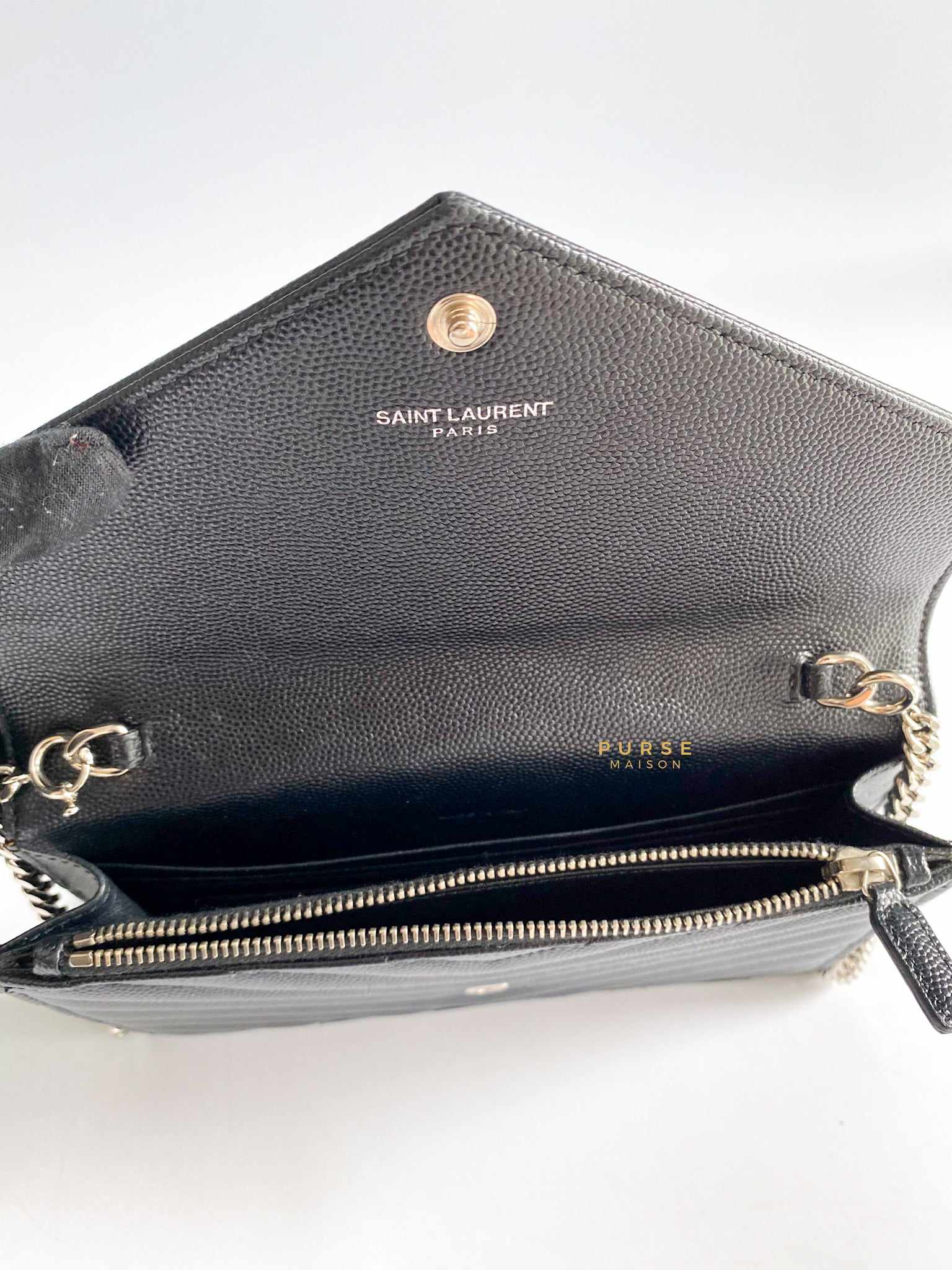 Monogram ysl wallet online on a chain black