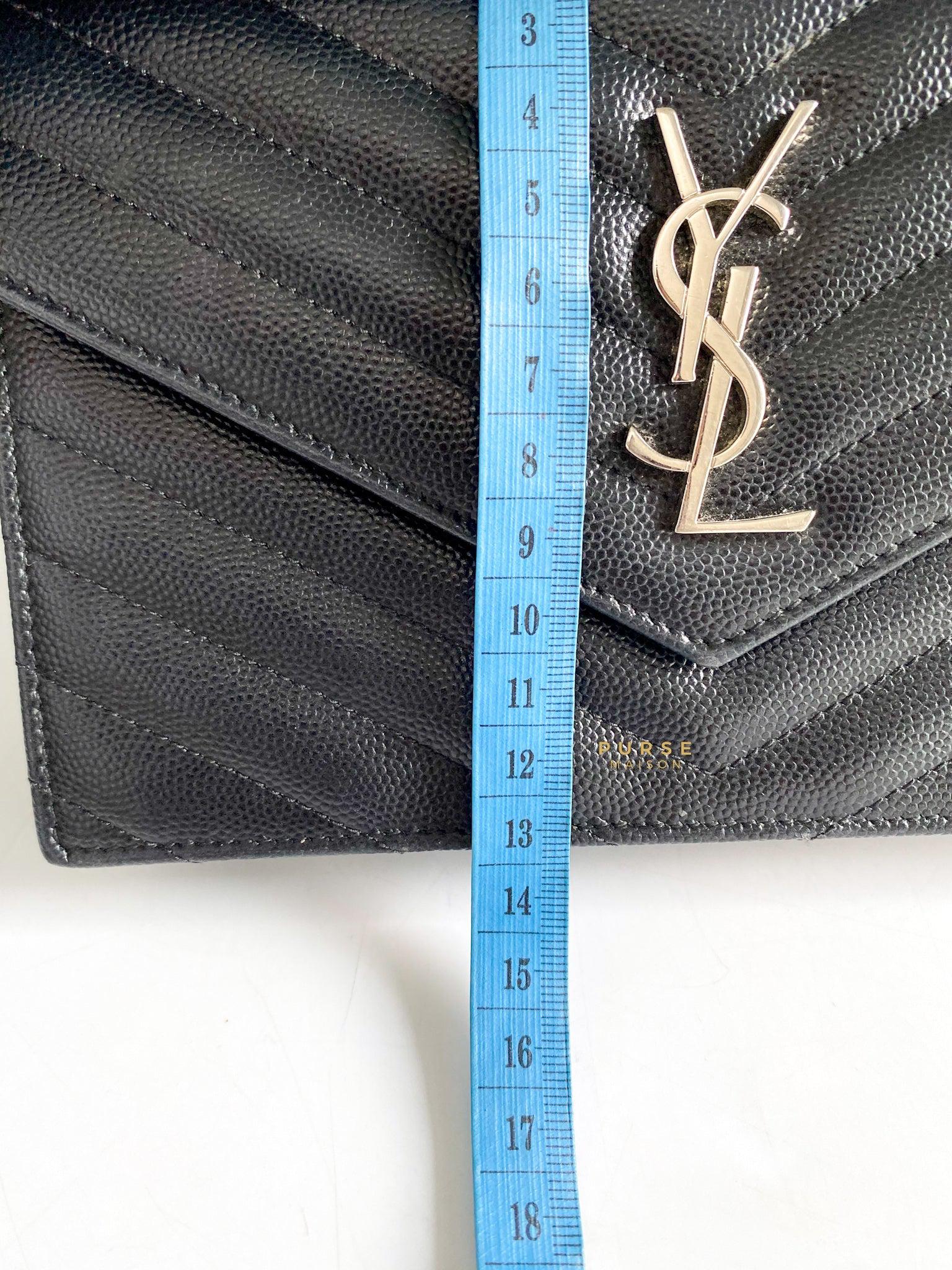 YSL Wallet on Chain Small in Monogram Grain Black Leather and Silver Hardware