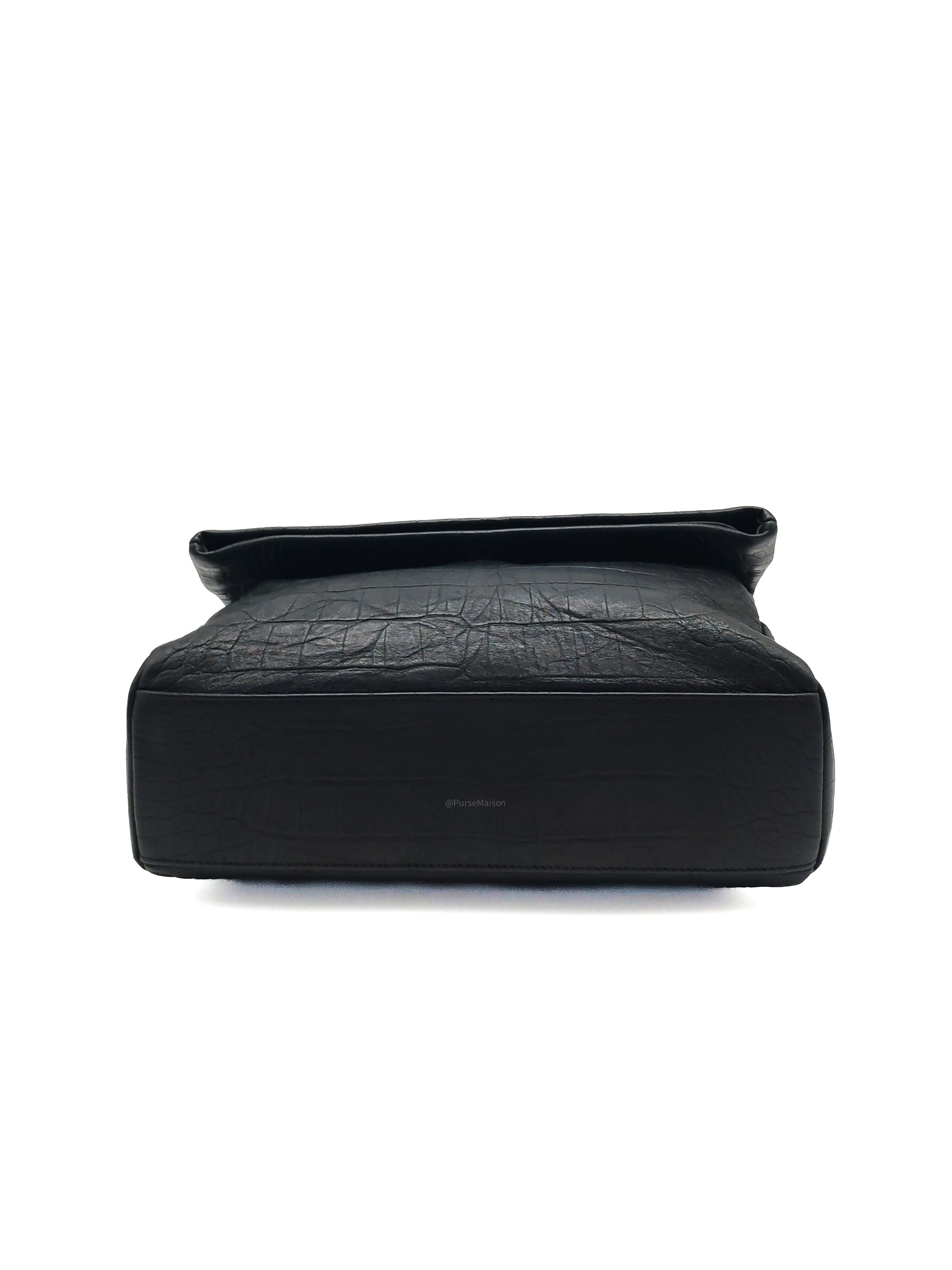 Yves Saint Laurent Medium West Hollywood Monogram Fold-over in Black Crocodile-Embossed Calfskin Leather Crossbody Bag