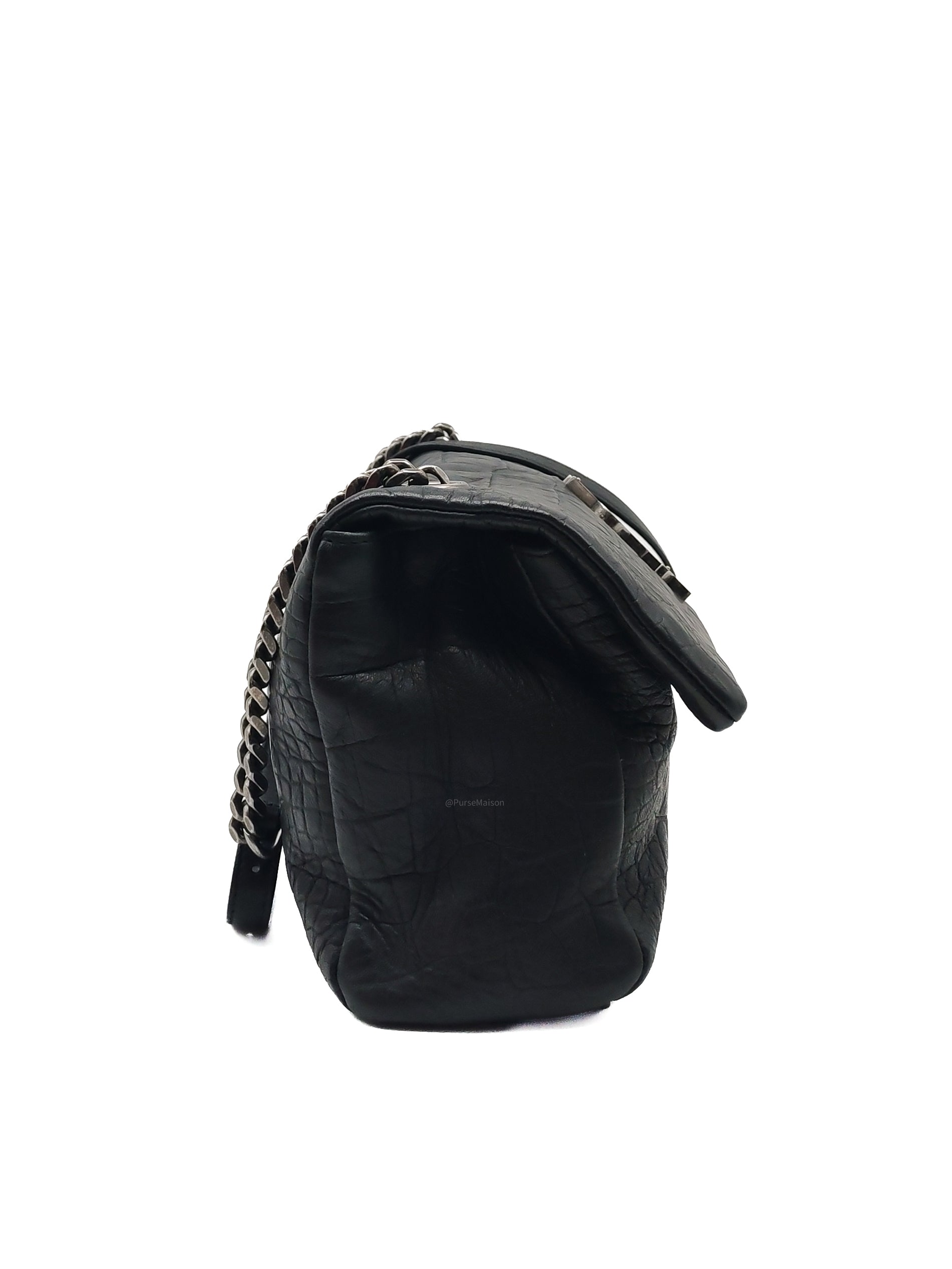 Yves Saint Laurent Medium West Hollywood Monogram Fold-over in Black Crocodile-Embossed Calfskin Leather Crossbody Bag