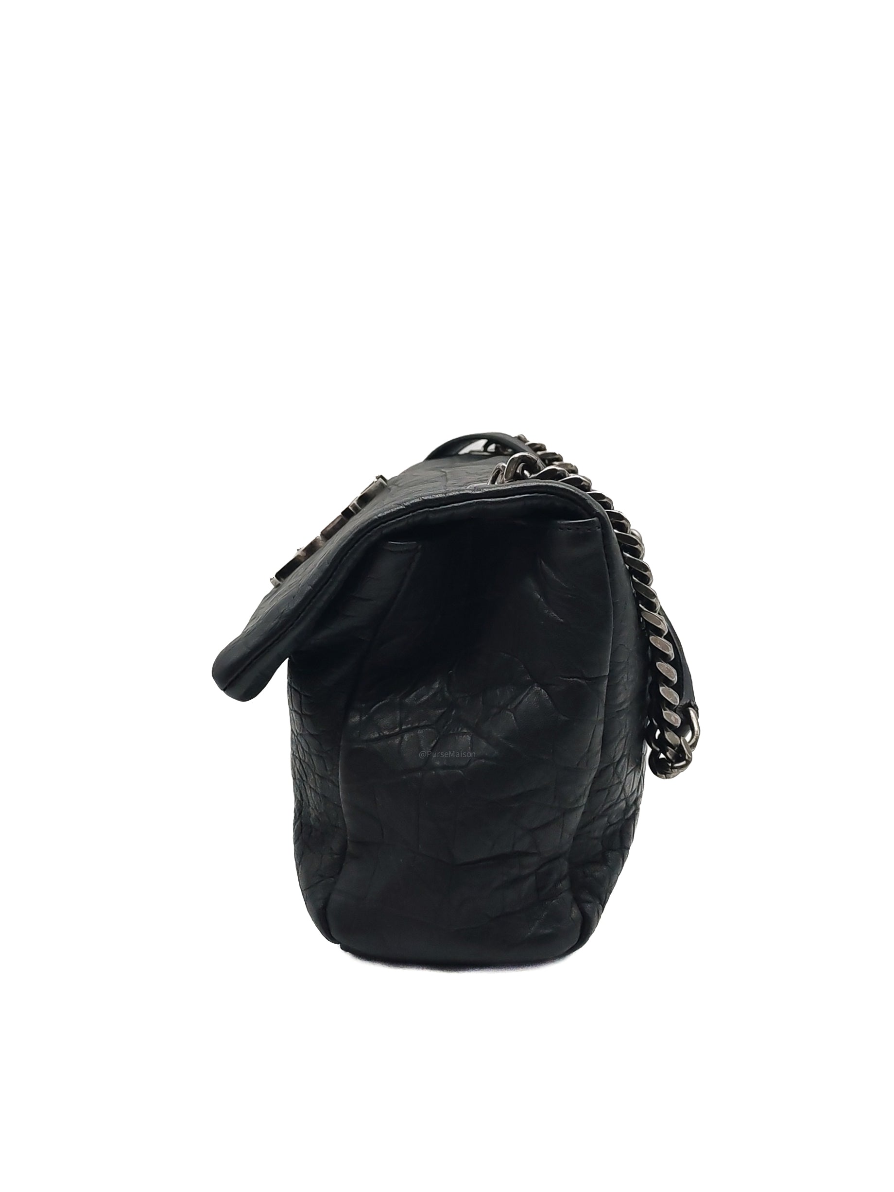Yves Saint Laurent Medium West Hollywood Monogram Fold-over in Black Crocodile-Embossed Calfskin Leather Crossbody Bag