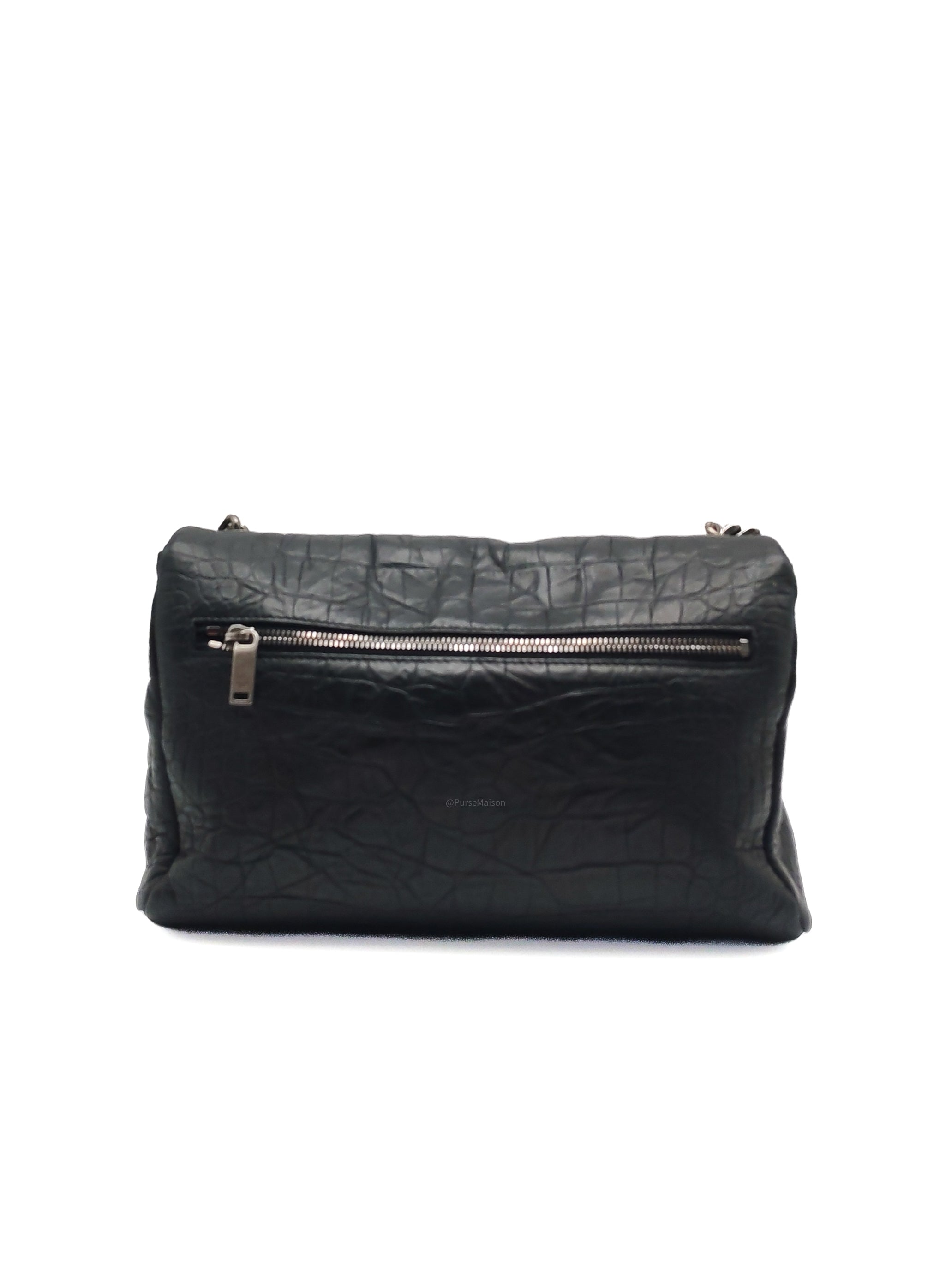Yves Saint Laurent Medium West Hollywood Monogram Fold-over in Black Crocodile-Embossed Calfskin Leather Crossbody Bag