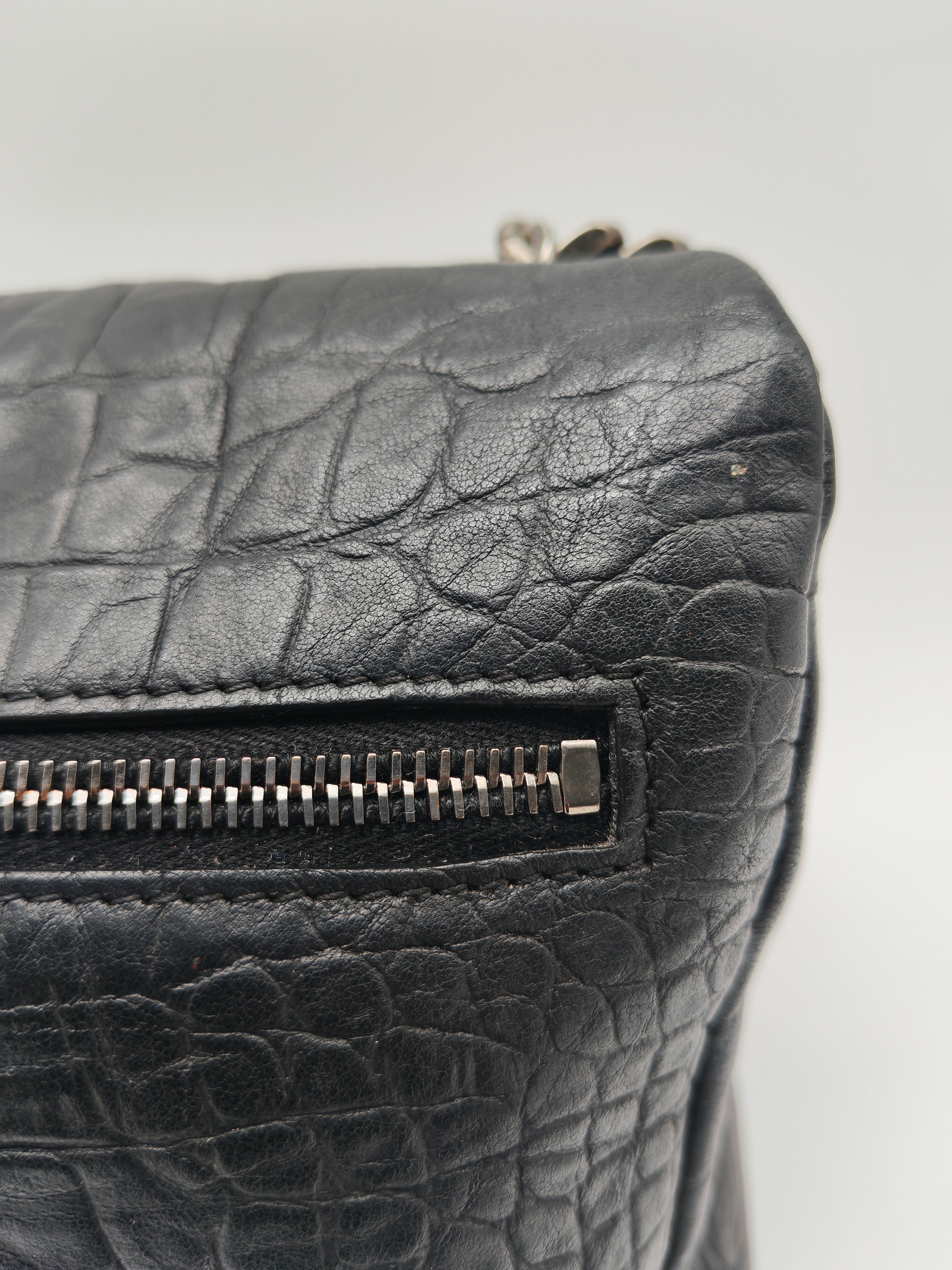 Yves Saint Laurent Medium West Hollywood Monogram Fold-over in Black Crocodile-Embossed Calfskin Leather Crossbody Bag
