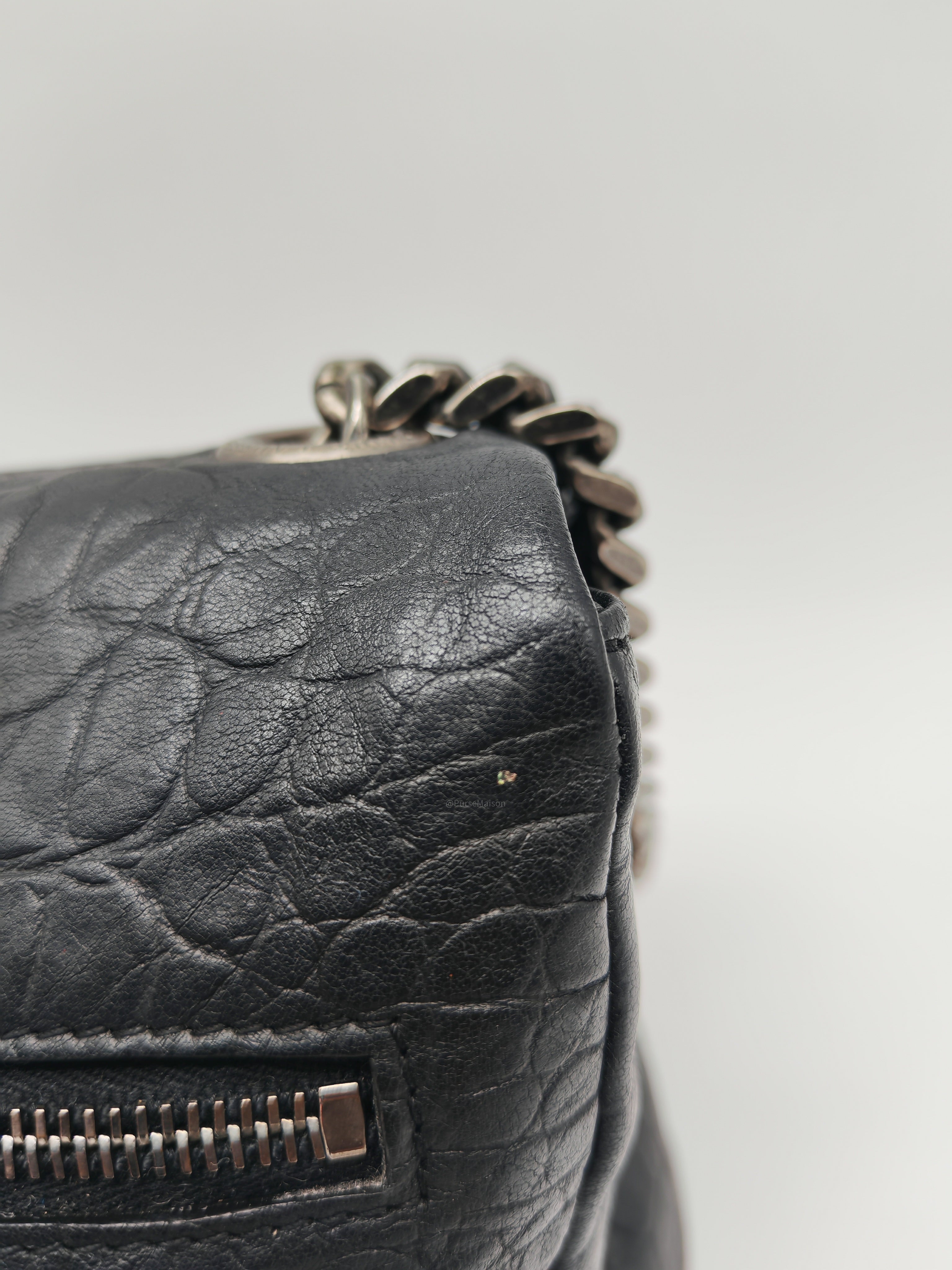 Yves Saint Laurent Medium West Hollywood Monogram Fold-over in Black Crocodile-Embossed Calfskin Leather Crossbody Bag
