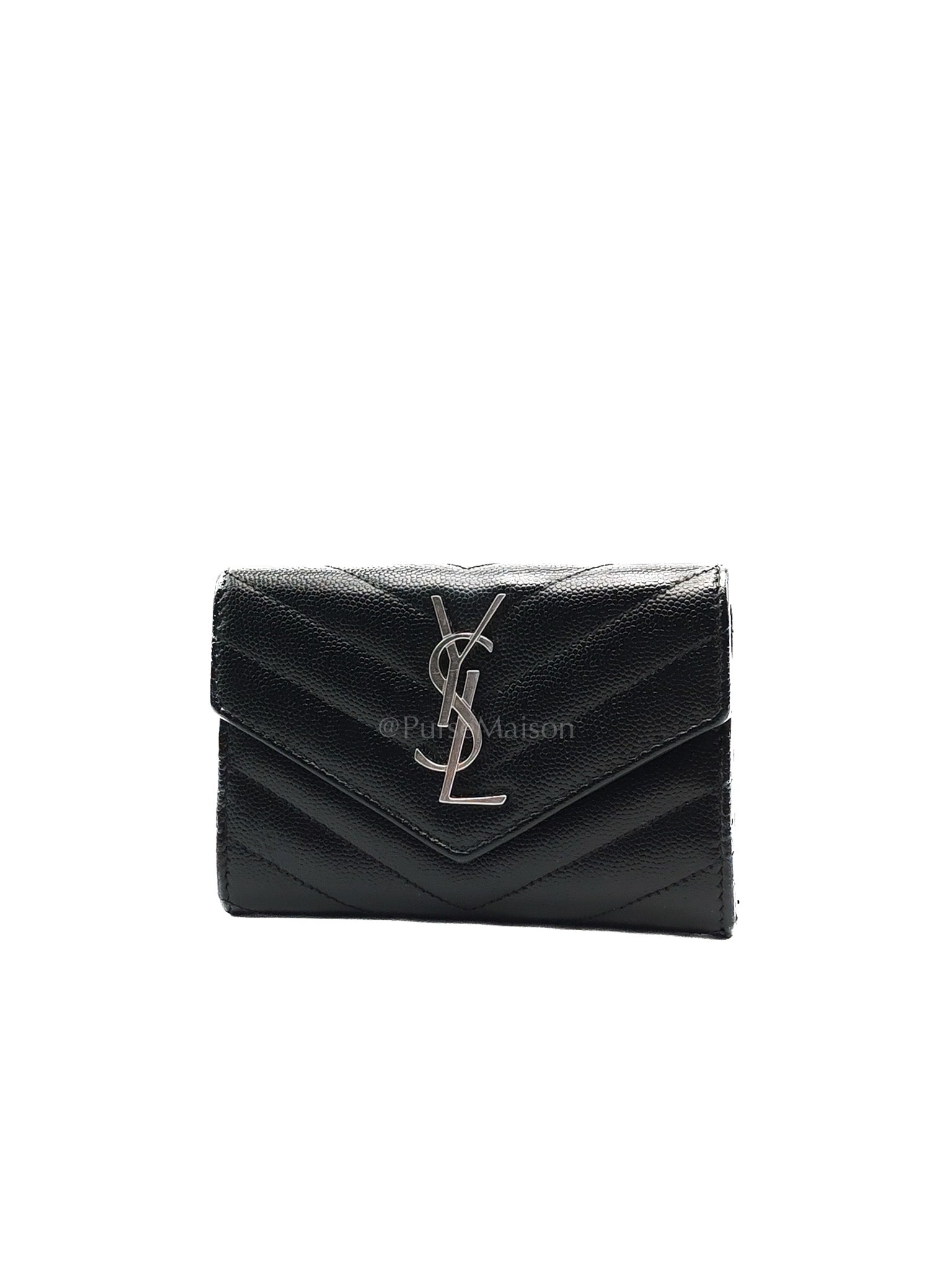 YSL Wallet in Black Grain de Poudre Leather Embossed