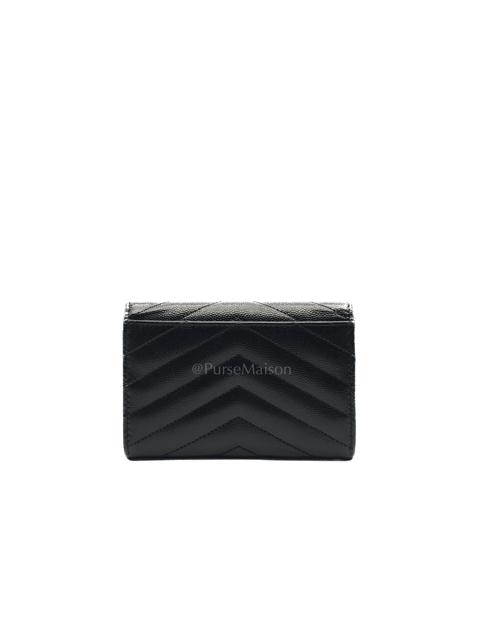 YSL Wallet in Black Grain de Poudre Leather Embossed