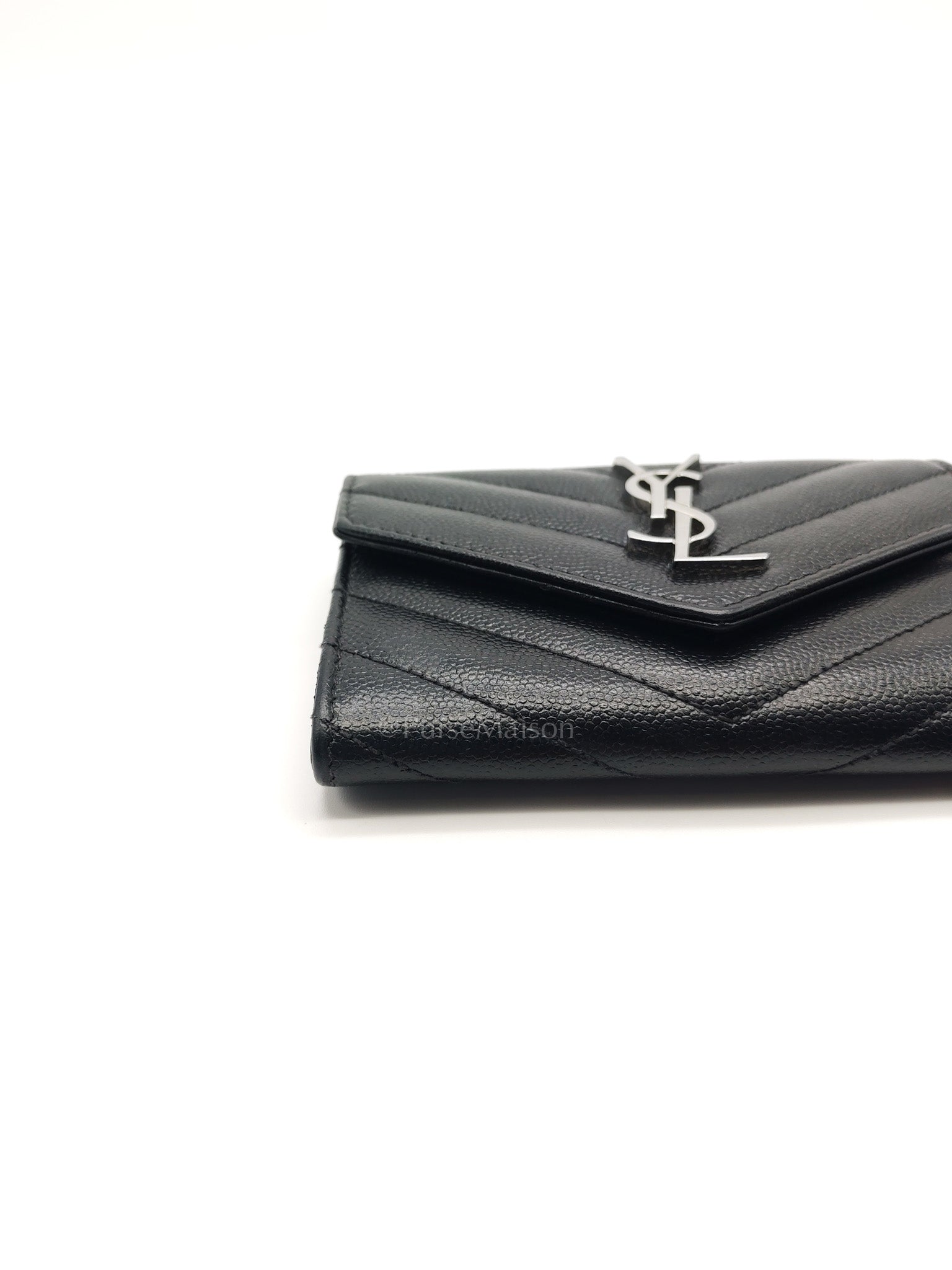 YSL Wallet in Black Grain de Poudre Leather Embossed