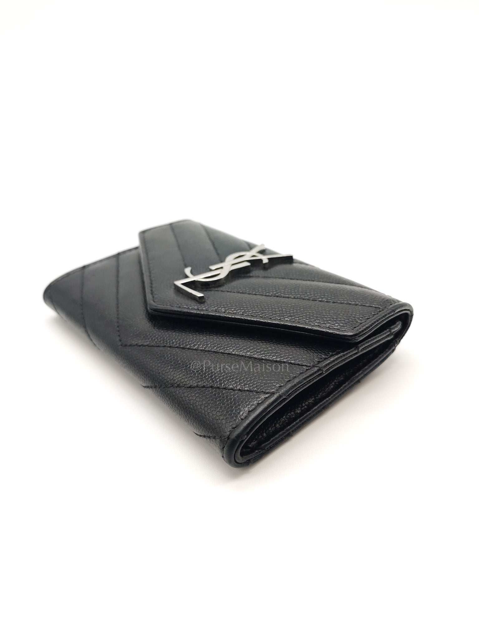 YSL Wallet in Black Grain de Poudre Leather Embossed