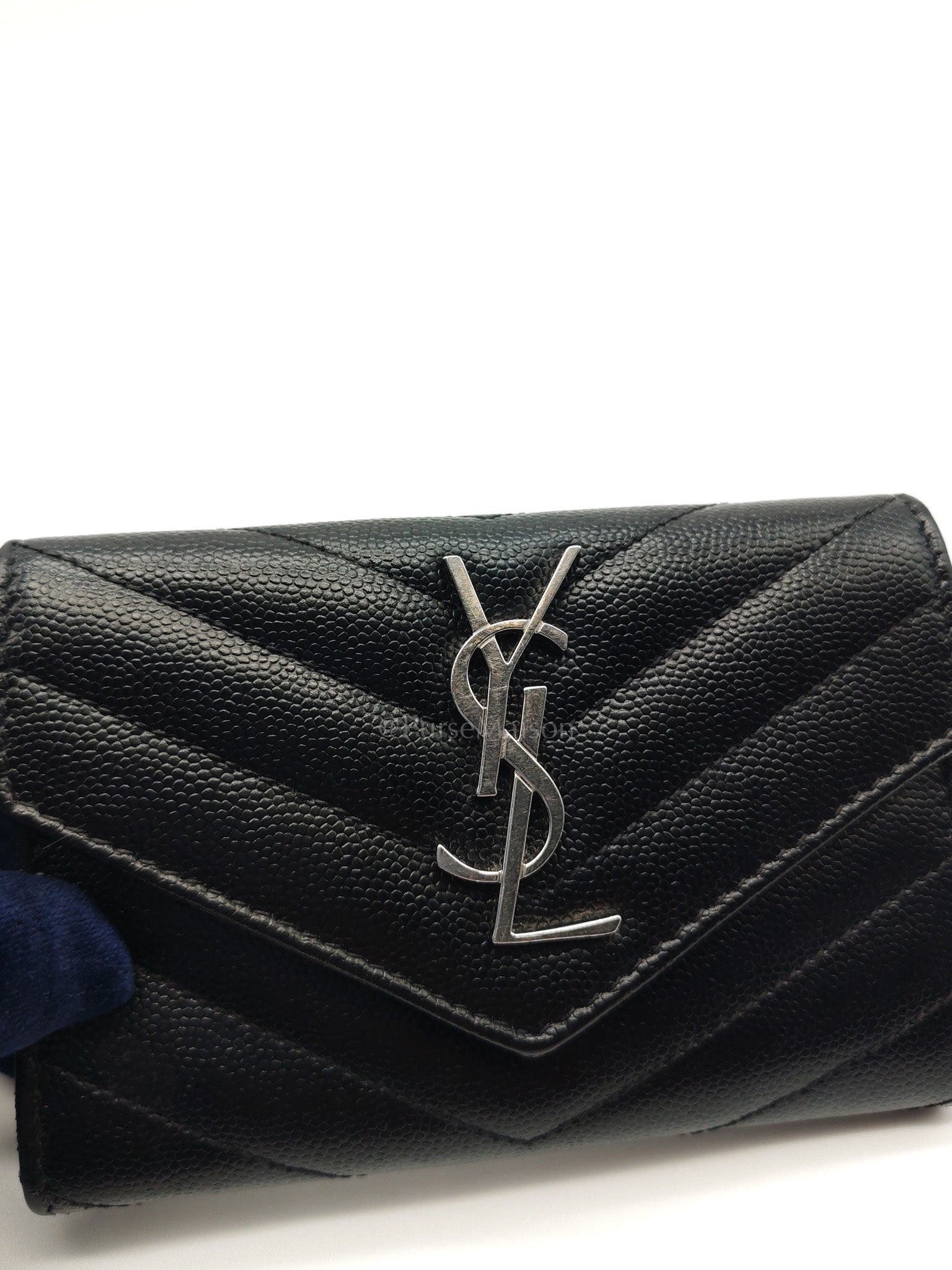 YSL Wallet in Black Grain de Poudre Leather Embossed
