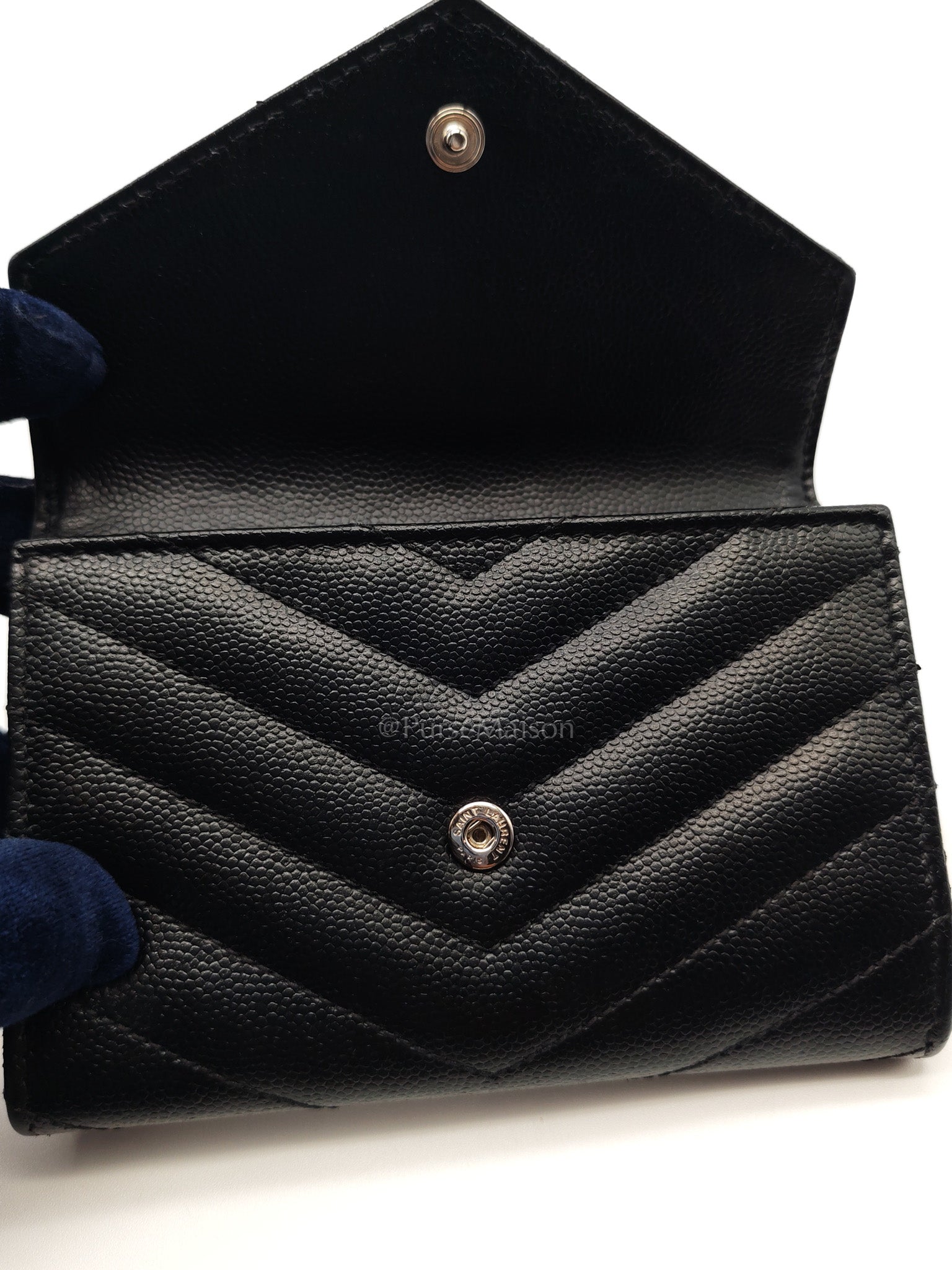 YSL Wallet in Black Grain de Poudre Leather Embossed