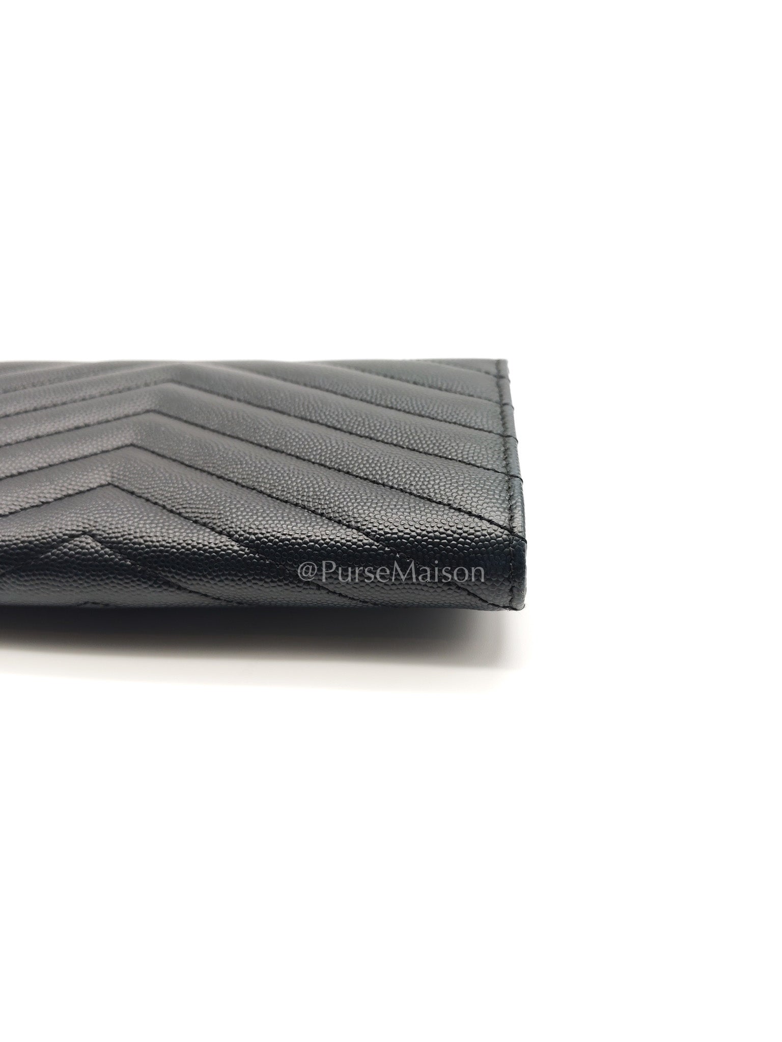 Yves Saint Laurent Long Flap Wallet in Black Cassandre Matelassé Grain De Poudre Leather and Gold Hardware