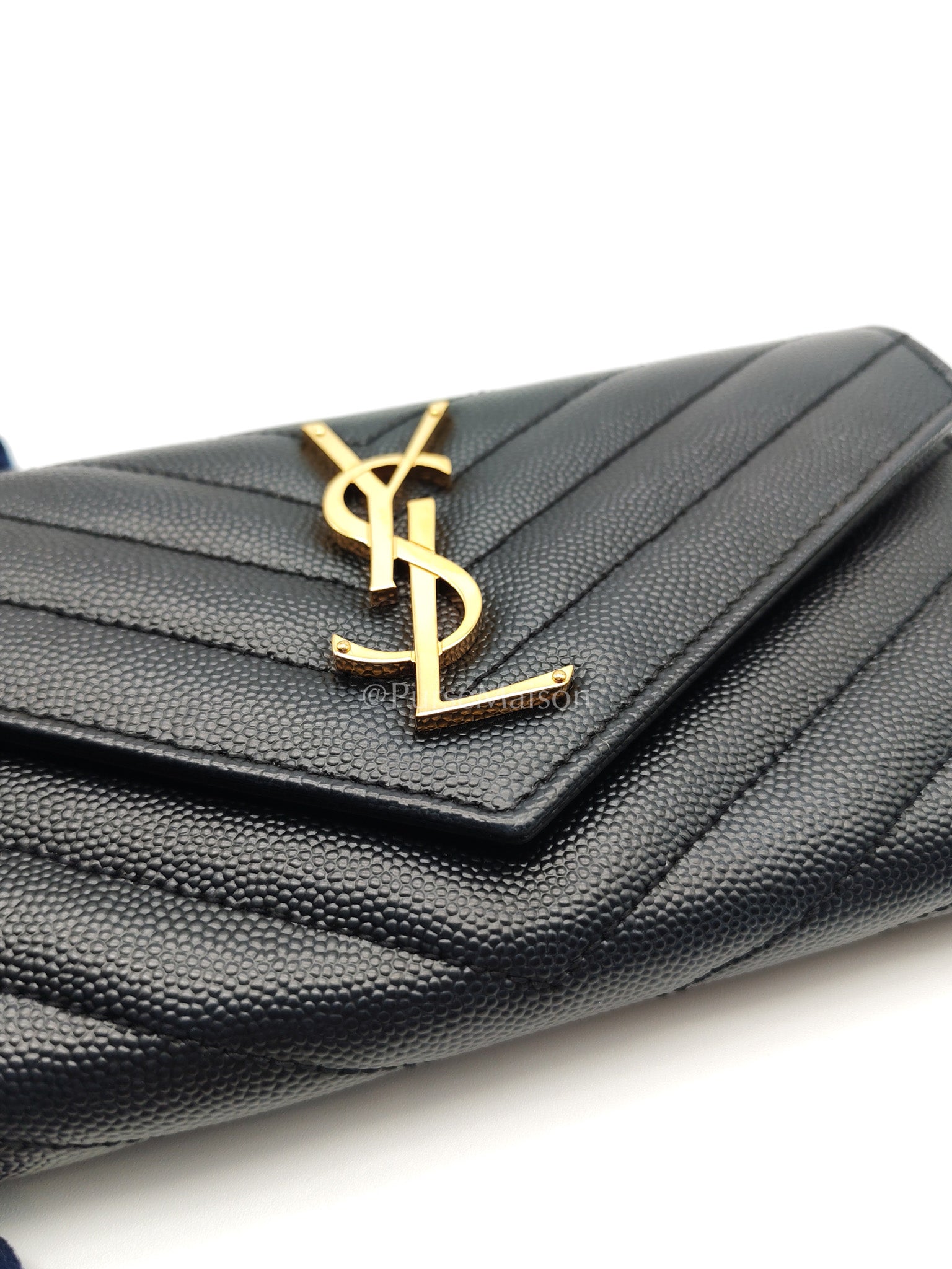 Yves Saint Laurent Long Flap Wallet in Black Cassandre Matelassé Grain De Poudre Leather and Gold Hardware