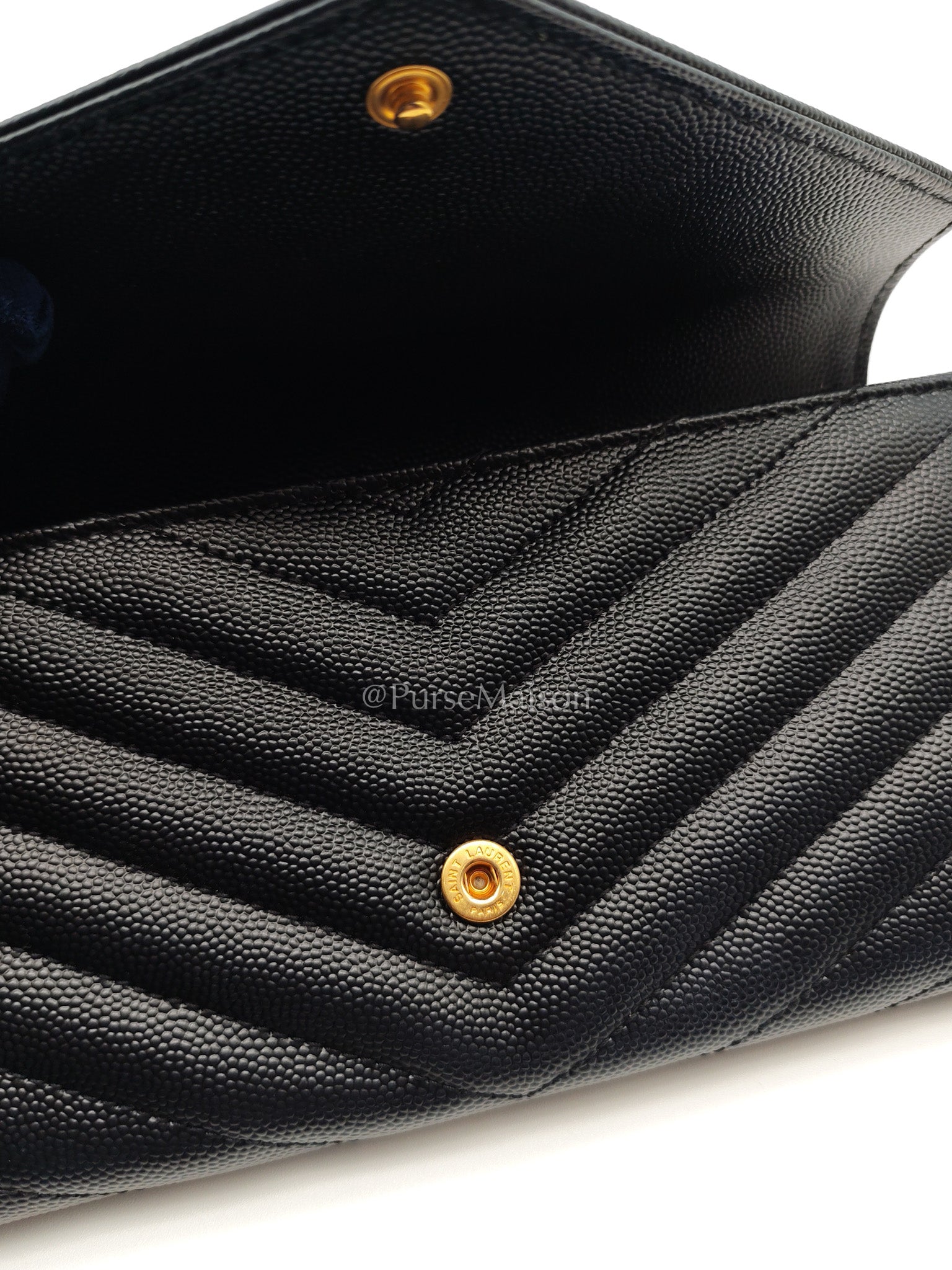Yves Saint Laurent Long Flap Wallet in Black Cassandre Matelassé Grain De Poudre Leather and Gold Hardware