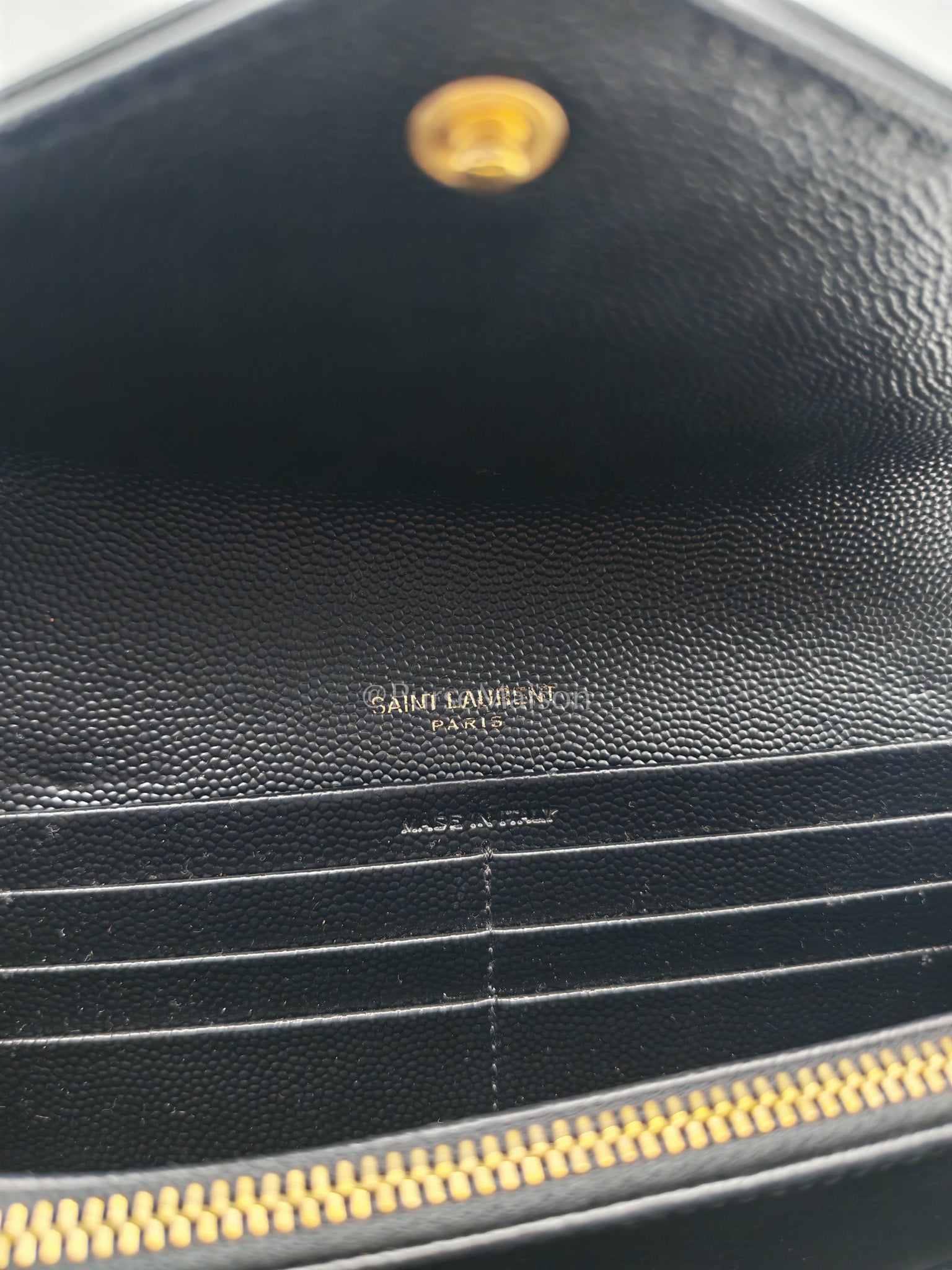 Yves Saint Laurent Long Flap Wallet in Black Cassandre Matelassé Grain De Poudre Leather and Gold Hardware