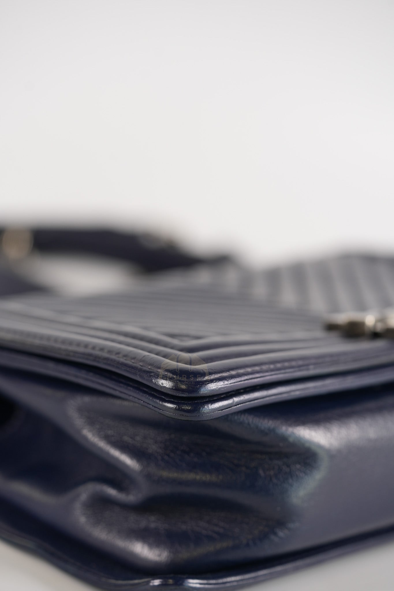 Boy Old Medium in Dark Blue Chevron Lambskin Leather Ruthenium Hardware (Series 20)