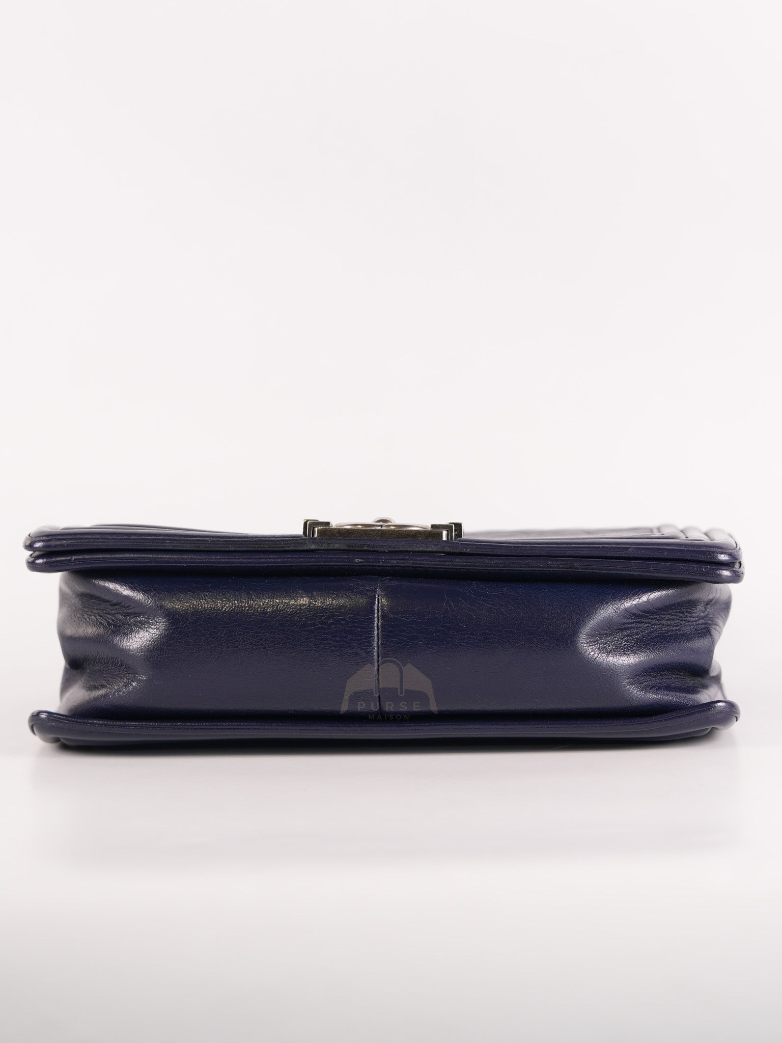 Boy Old Medium in Dark Blue Chevron Lambskin Leather Ruthenium Hardware (Series 20)